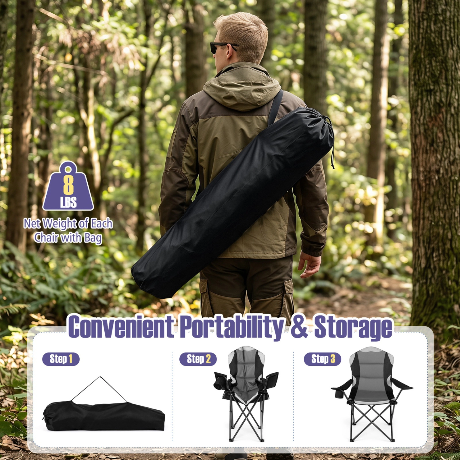 SUGIFT Cup Holders and Carry Bags 330-lb 2-Pack Folding Camping Chairs