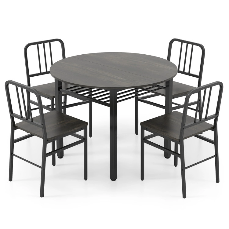 Hivvago 5-Piece Round Dining Table Set With Storage Shelf For Room