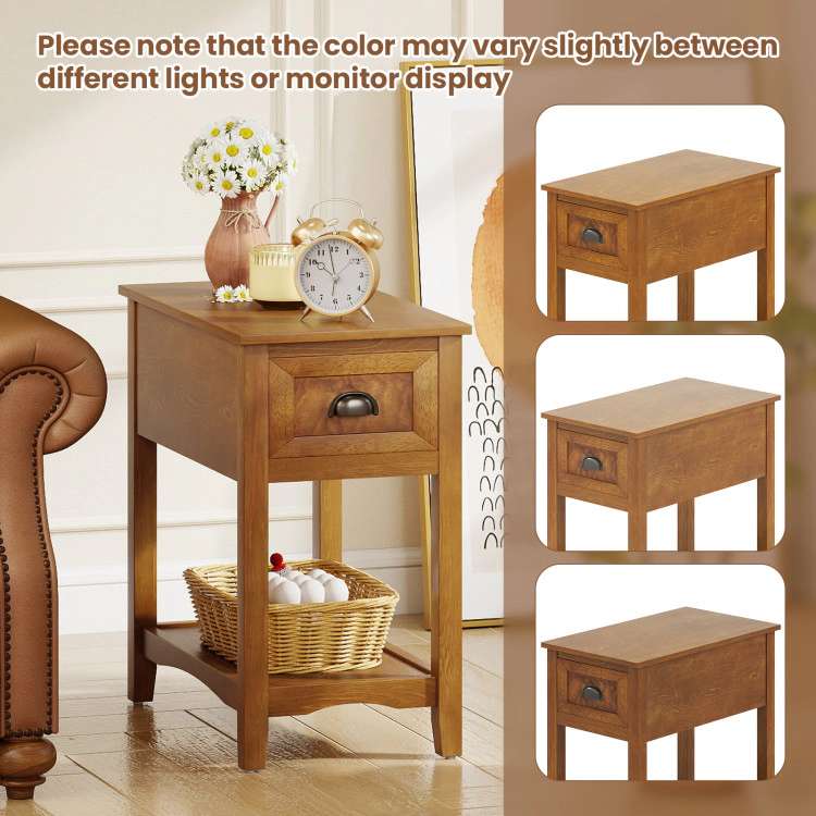 Hivvago Set of 2 Retro Slim End Tables with Drawer and Storage Shelf