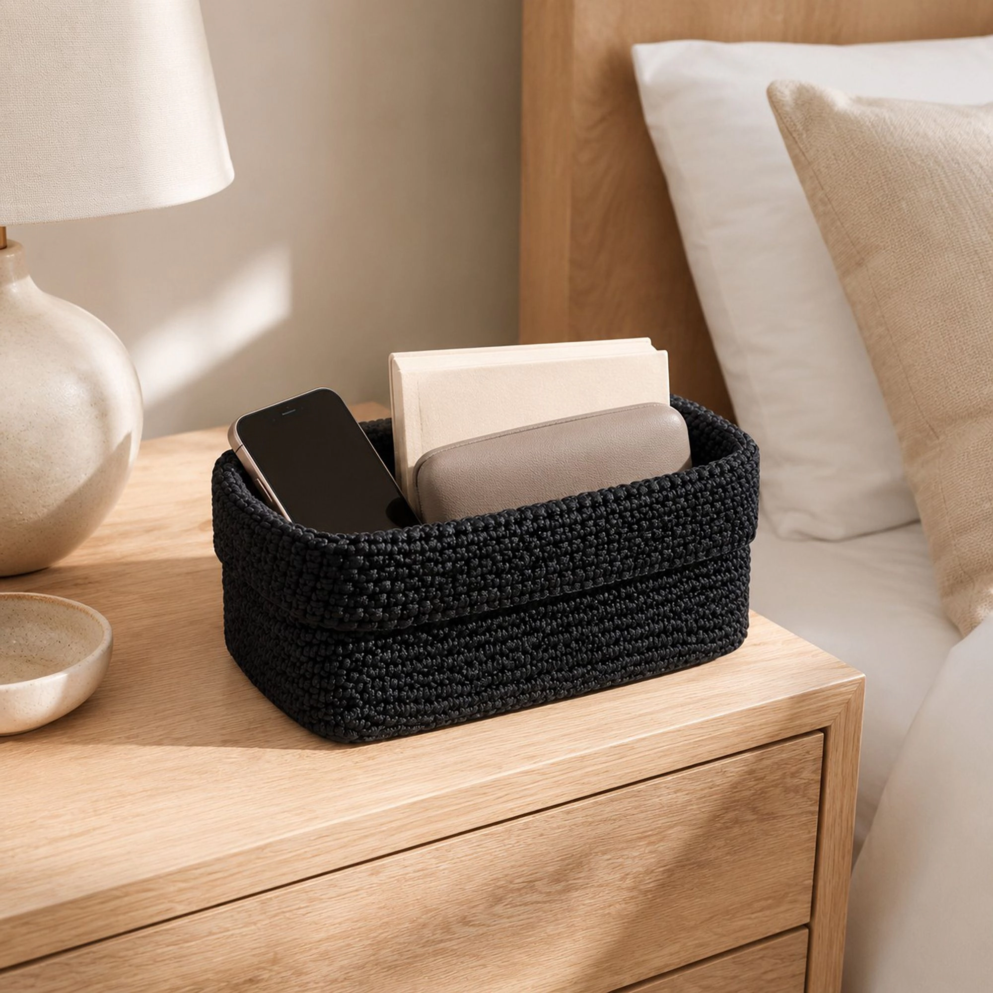 Alilang Unisex Rectangular Woven Storage Basket Foldover Rim Desktop Organizer Bin