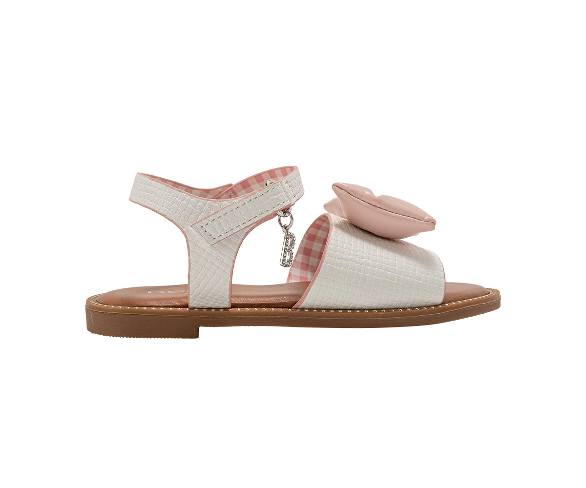 bebe Girl's Fashion Sandals with Puffy Bow and Charm Accent