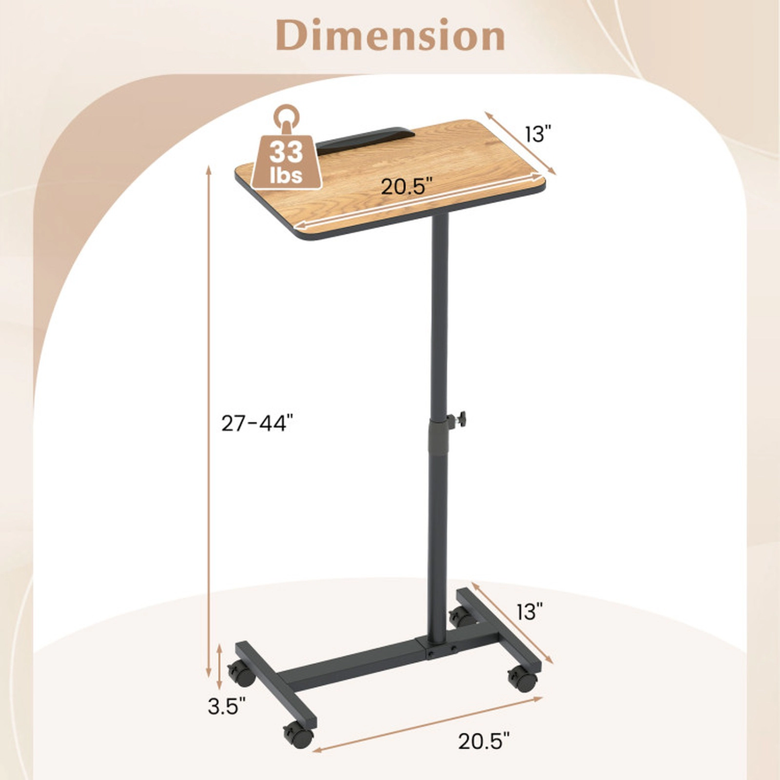SUGIFT Adjustable Overbed Rolling Lap Desk Food Tray Table 33-lb Capacity Brown + Black/Gray + Black/Walnut