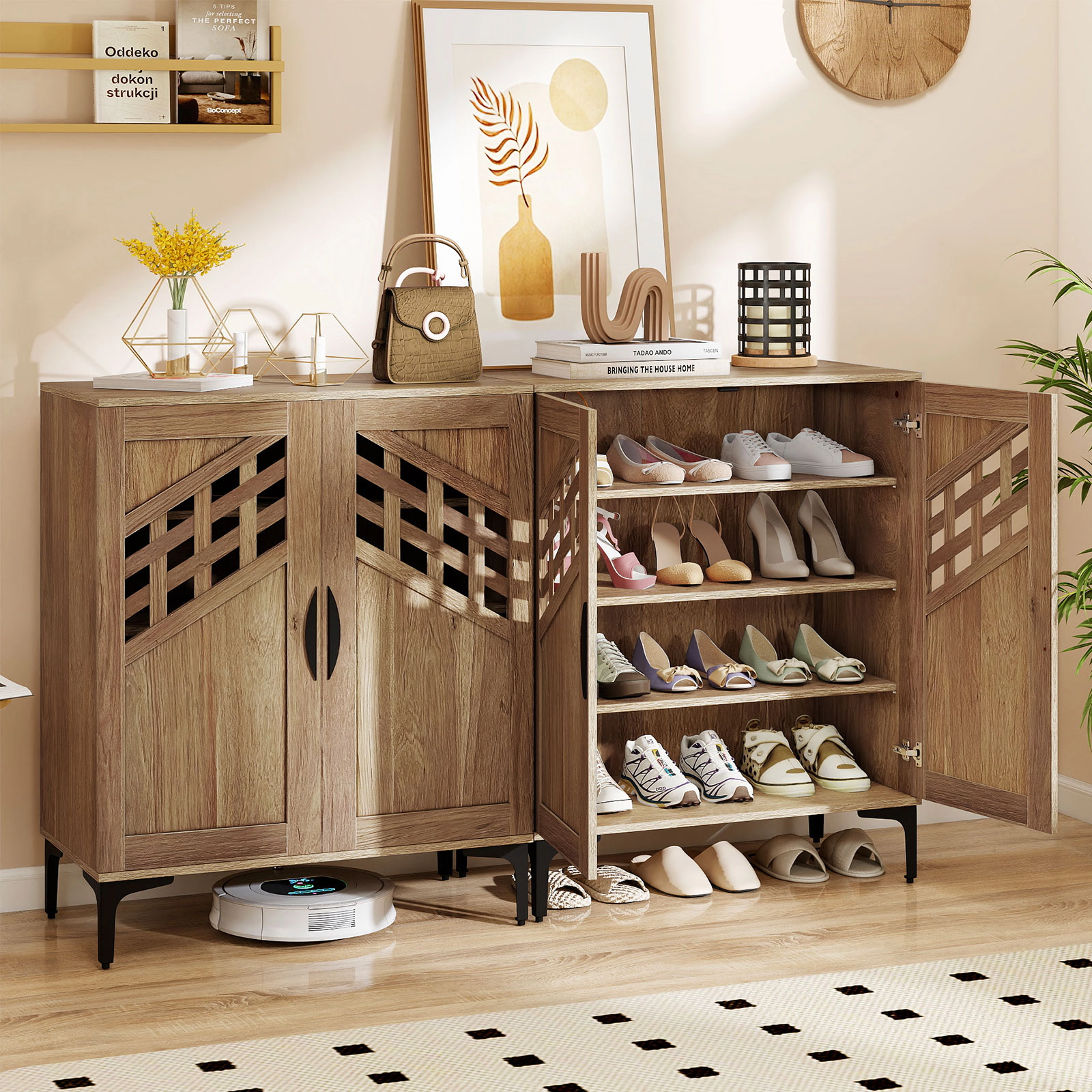 SlickBlue Walnut and White Shoe Storage Cabinet Organizer