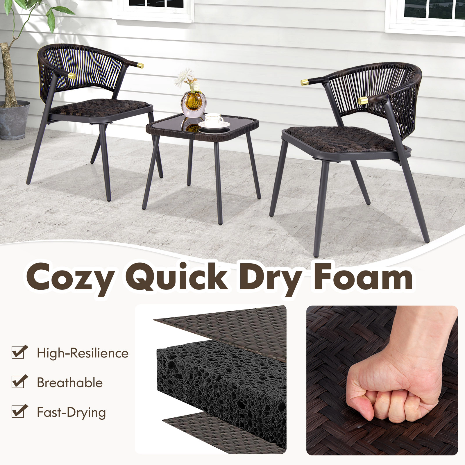 Hivvago 3 Pieces Patio Rattan Furniture Set for Backyard Poolside