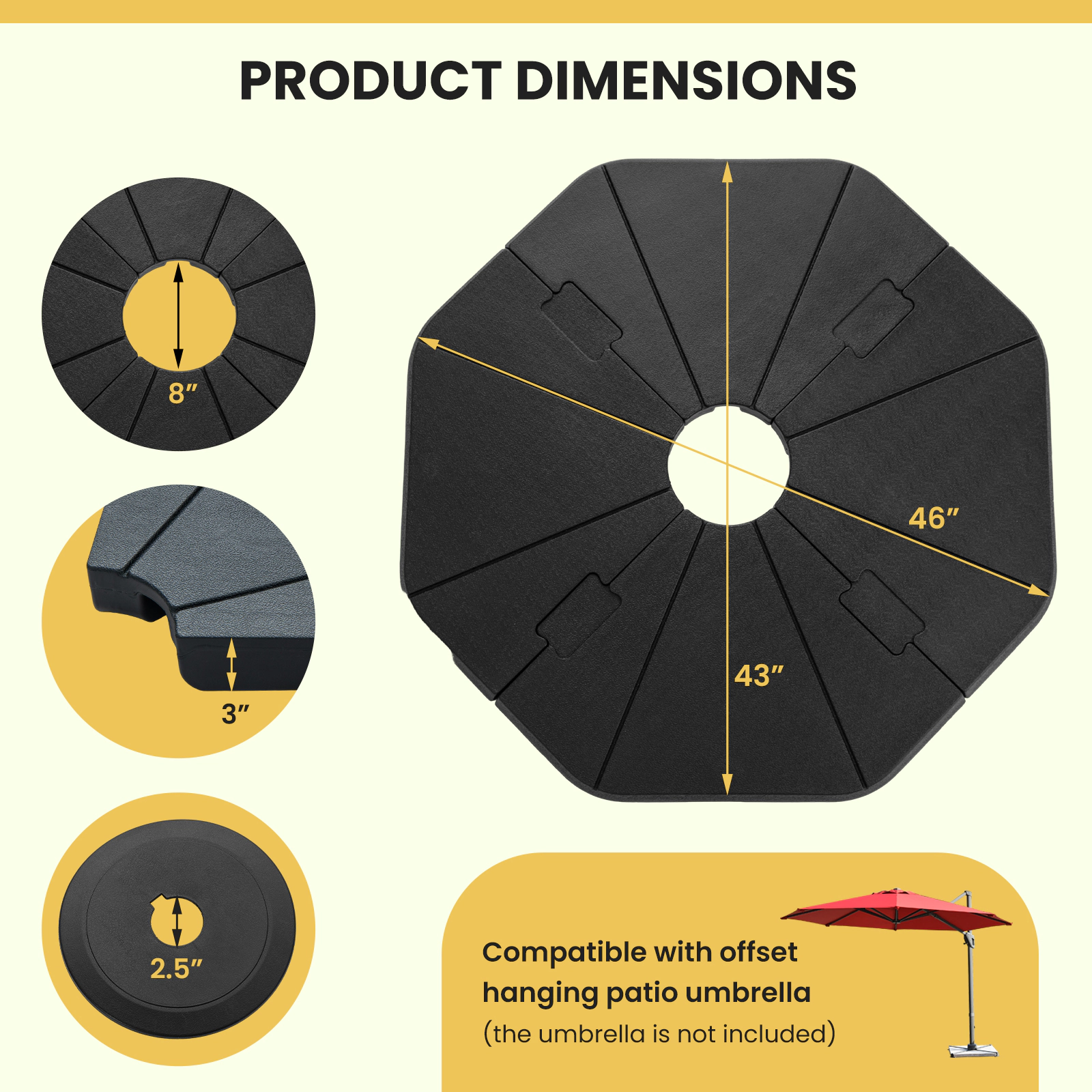 Slickblue 4 Piece Patio Umbrella Weight Base Set for Offset Umbrella Cross Frame Black