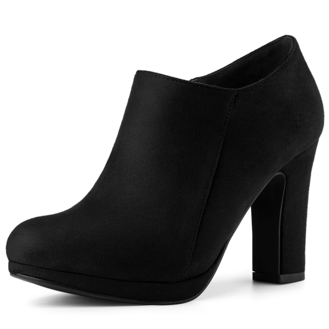 BLISSFUL STEP Women Platform Round Toe Chunky Heels Side Zipper Ankle Booties