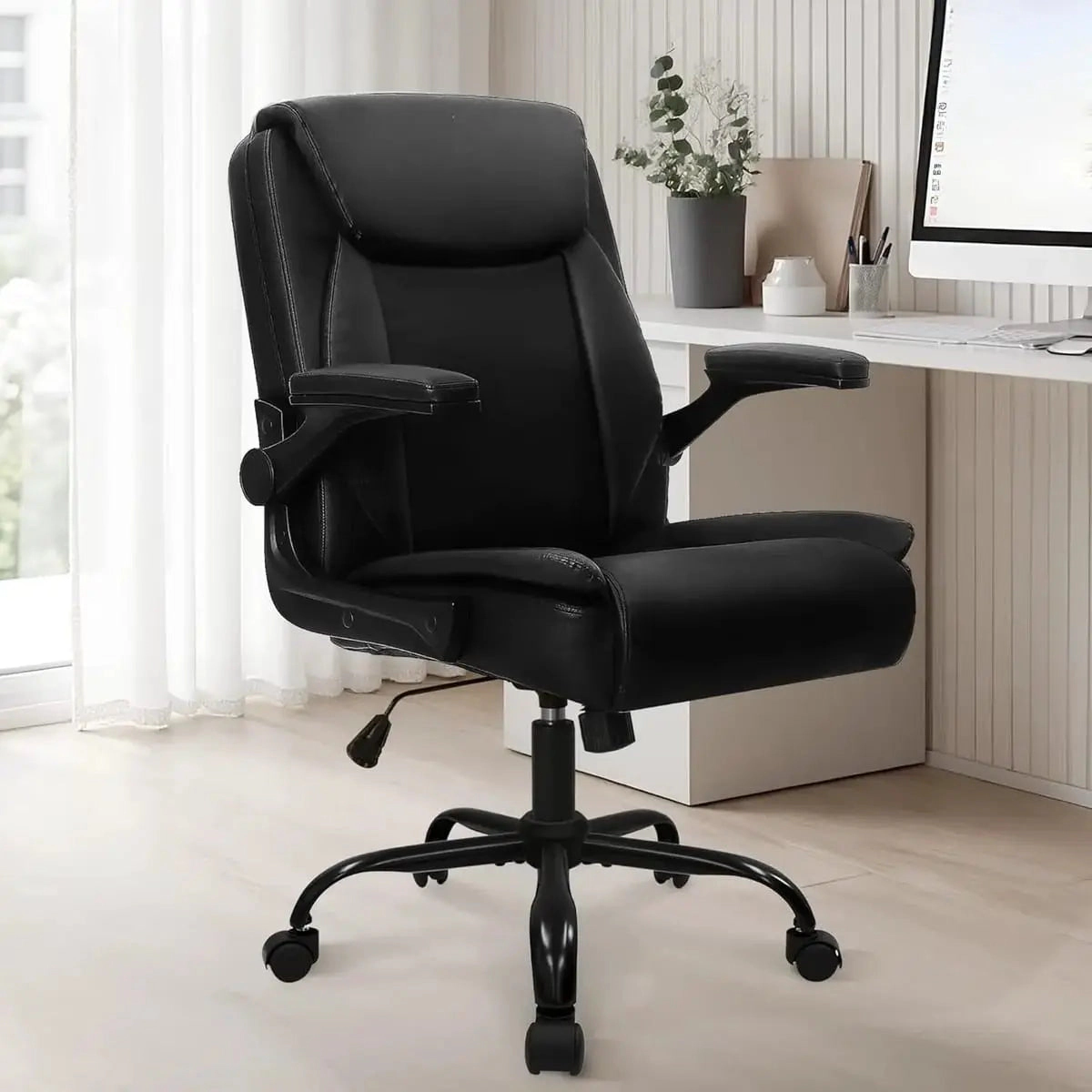 Platinum-Level Office Chairs Big And Tall Leather Ergonomic Office Chair With Flip Up Arms 360 Degree Swivel Height