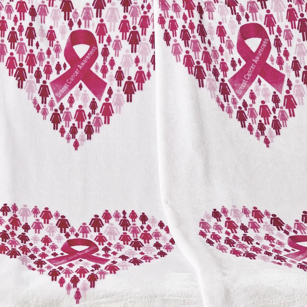 Plazatex Together We Rise Decorative Breast Cancer Awarenes Machine Washable Throw 50" x 70" White & Pink
