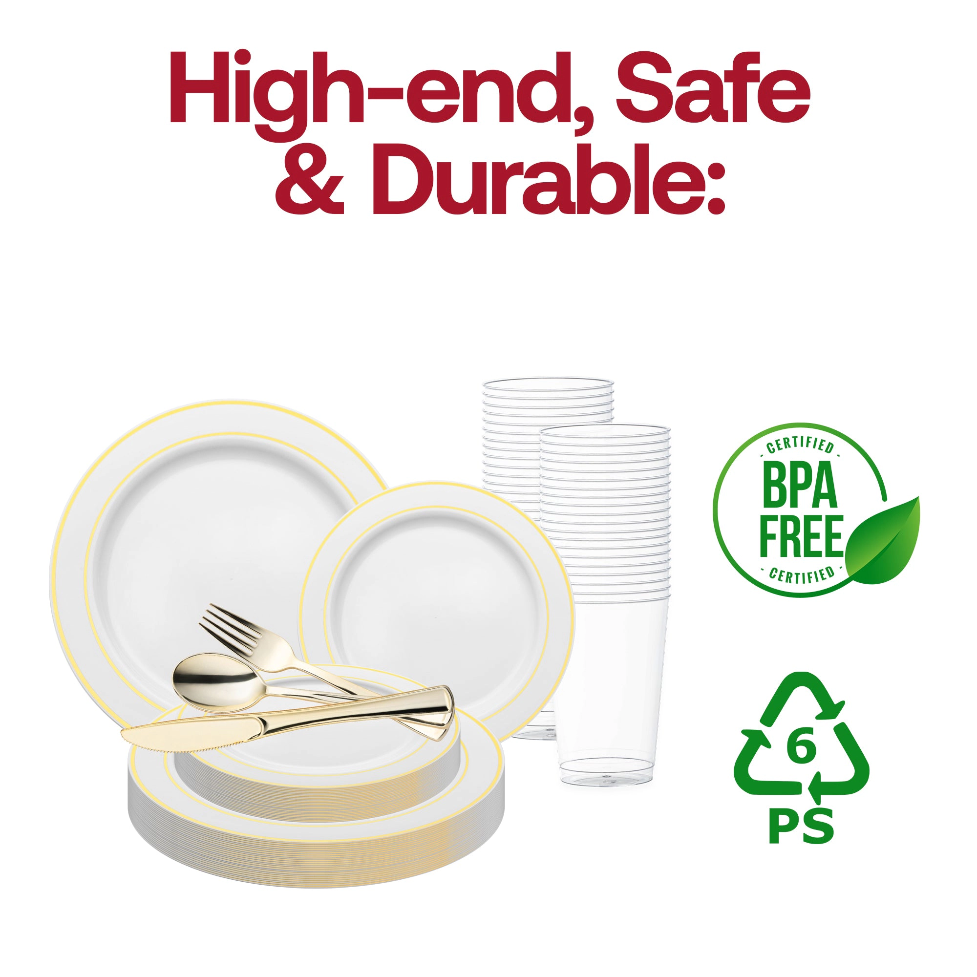 Smarty Had A Party White with Gold Edge Rim Plastic Wedding Value Set