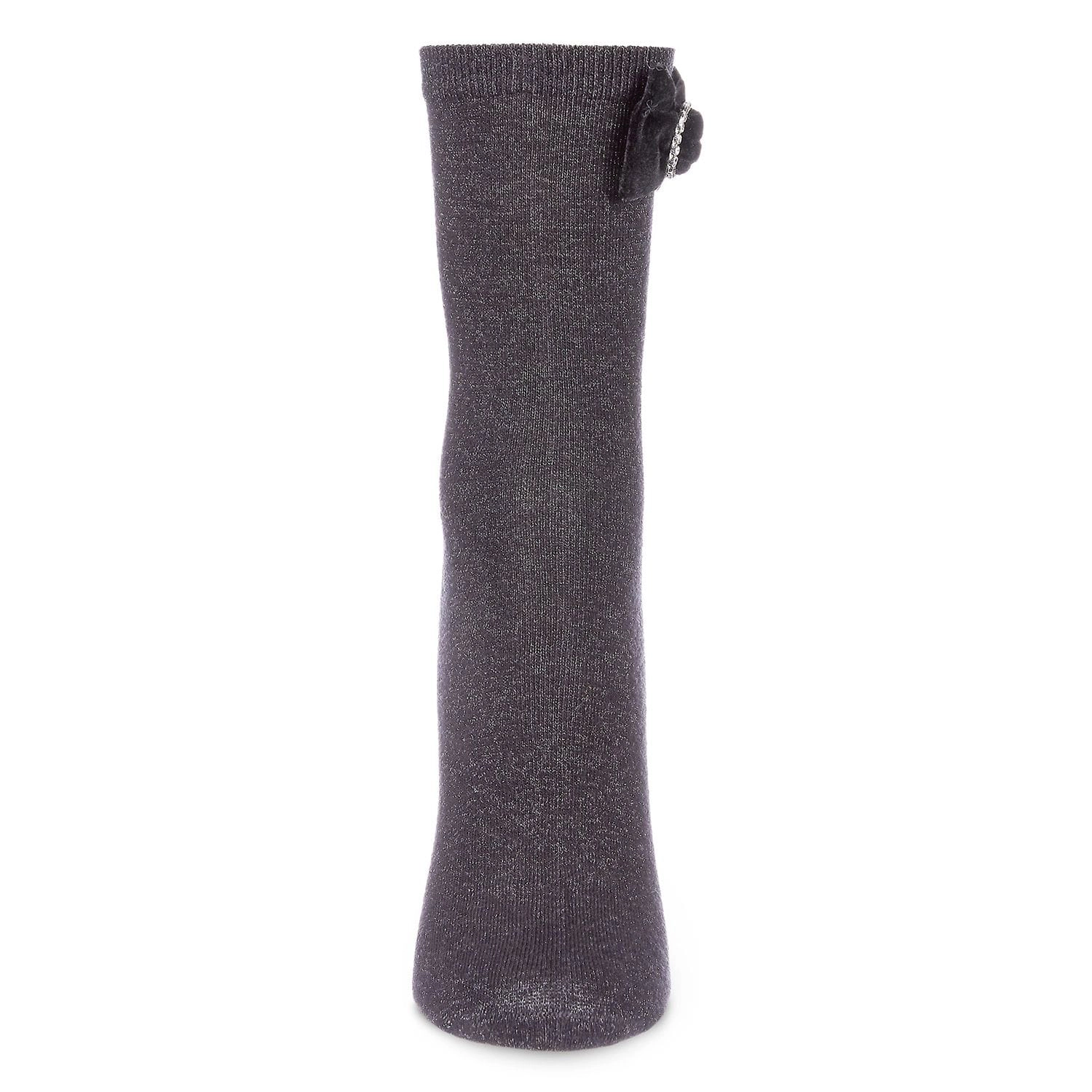 MeMoi Women's Velvet Bow Metallic Lurex Crew Socks