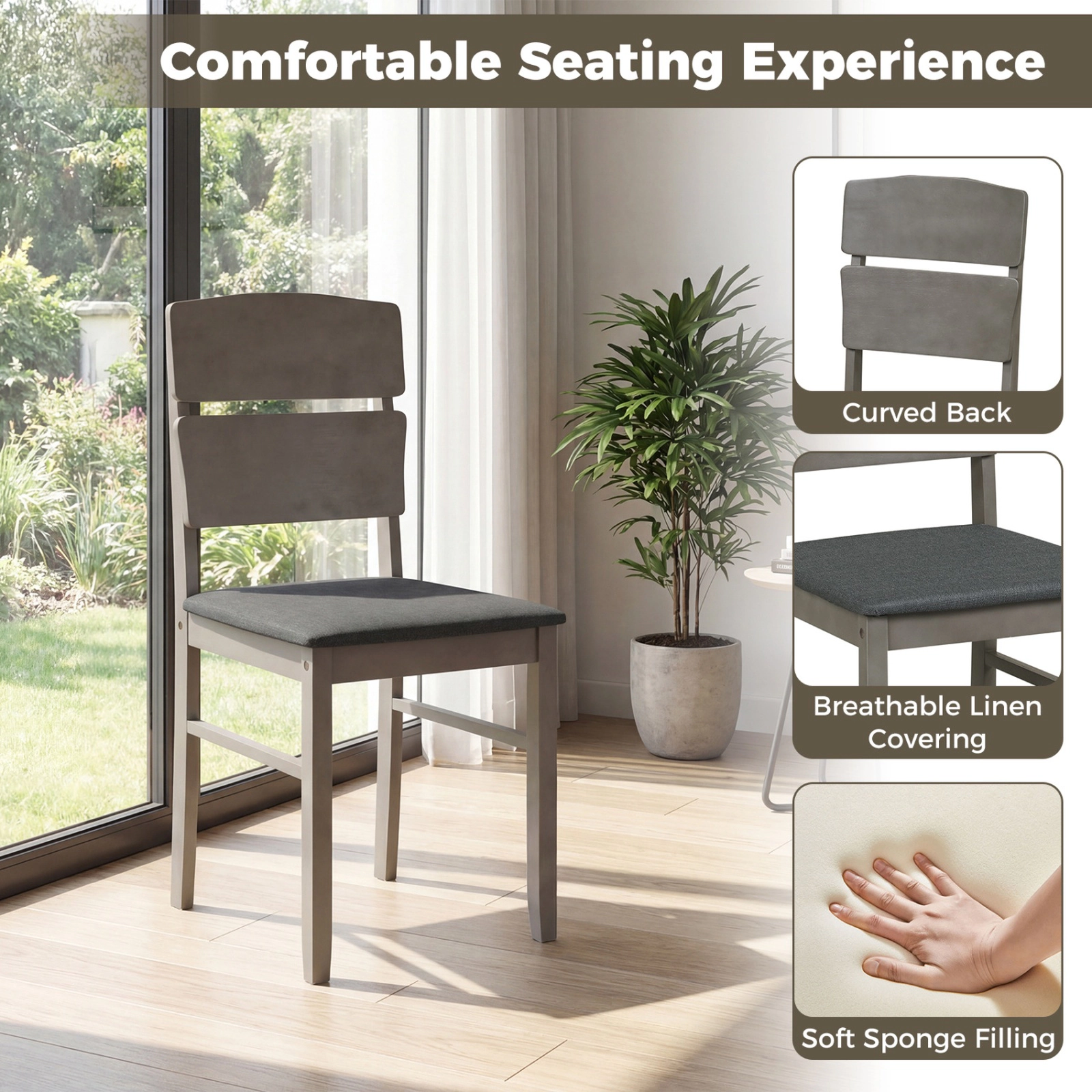 SUGIFT 4 Upholstered High Curved Back Chairs for People 5-Piece Dining Table Set