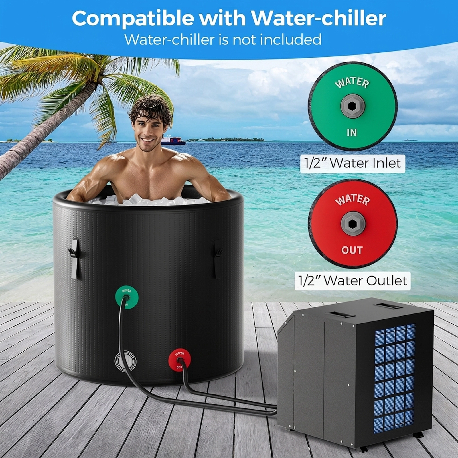 SUGIFT Black 79-Gal Inflatable Cold Plunge Tub with Insulated Cover 36-in Dia 34-in H 441-lb User Capacity