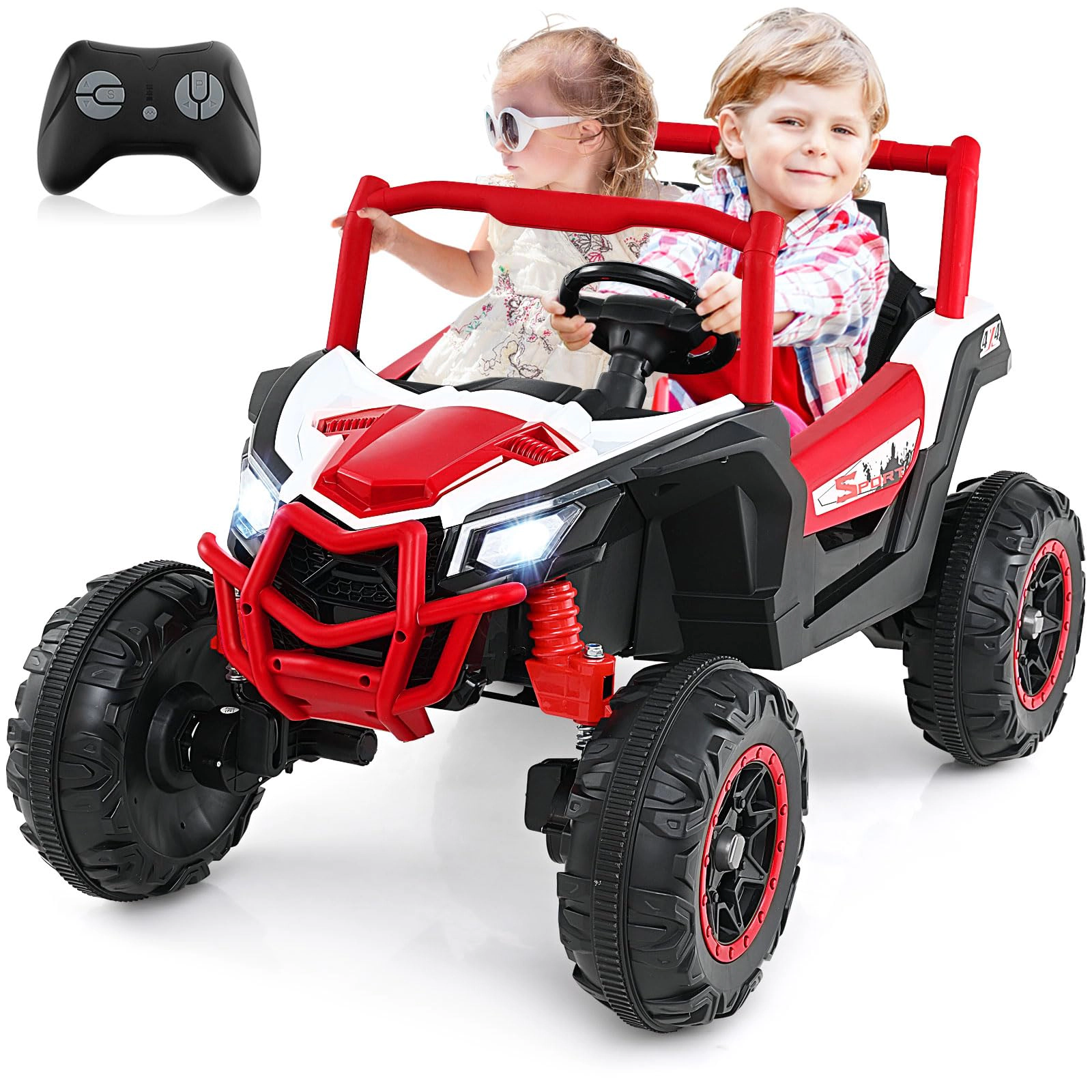 SUGIFT Red 2.4G Remote Control Spring Suspension and Music Kids 24V 2 Seater Ride On UTV