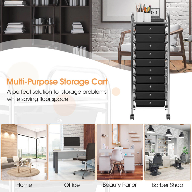 Hivvago 10 Drawer Rolling Storage Cart Organizer with 4 Universal Casters