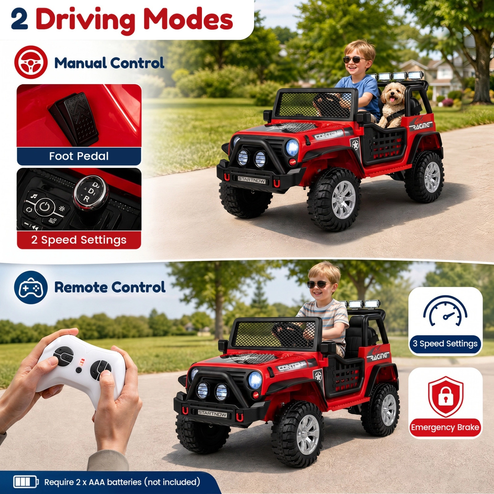 12V 2-Seater Kids Ride On Car with Parent Remote Lockable Doors 4-Wheel Spring Suspension and LED Lights Ages 3+ Red