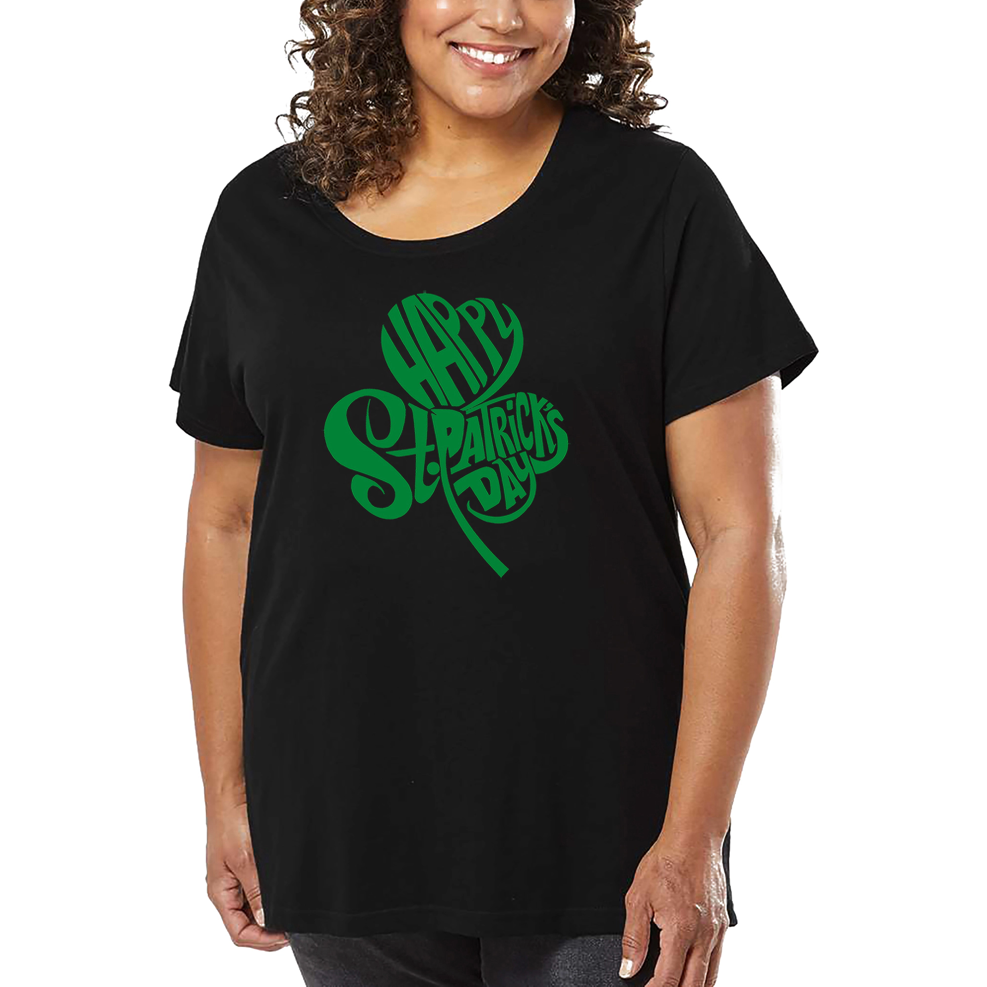 LA Pop Art Women's Plus Word T-Shirt - St. Patrick's Day Shamrock