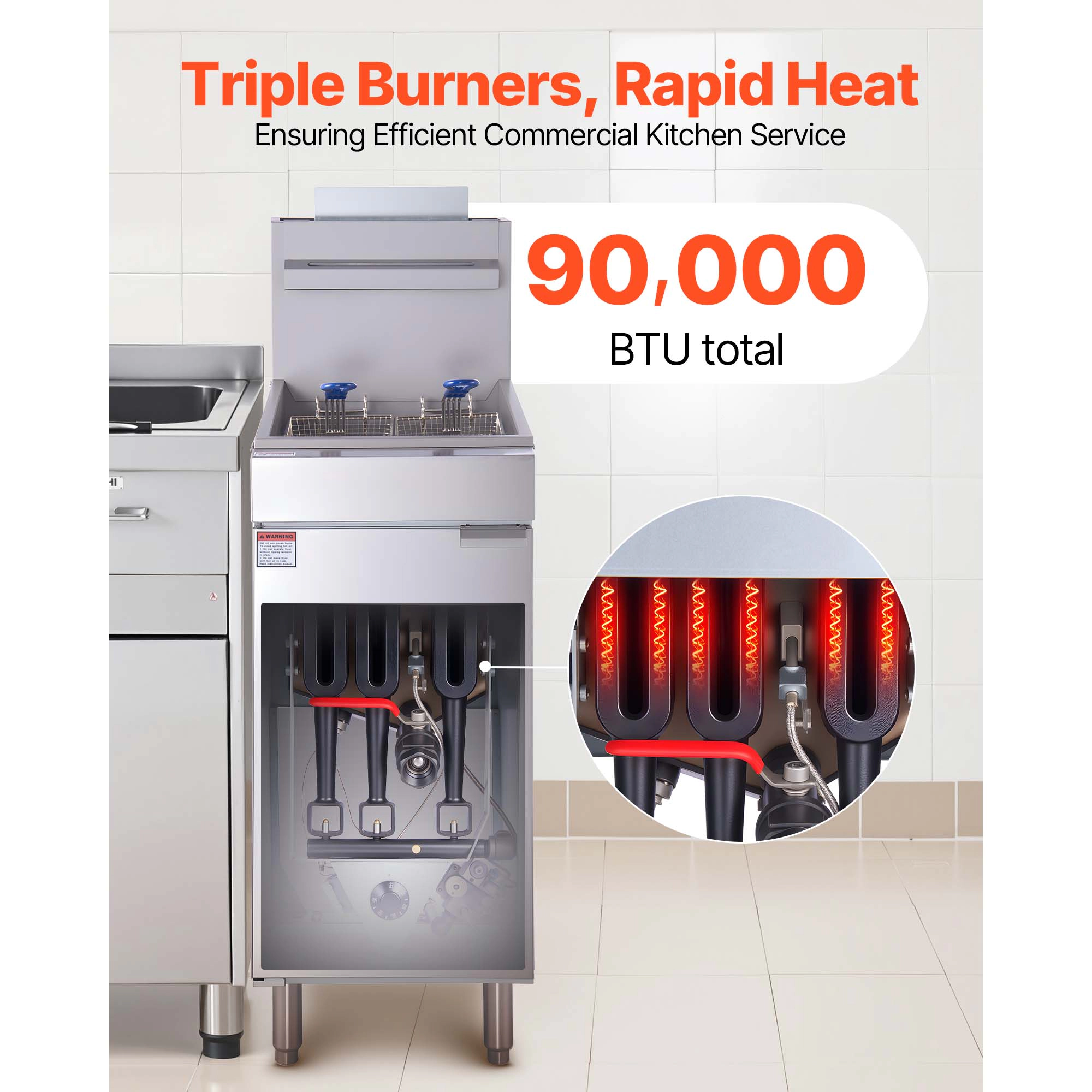 HONGGE Commercial Deep Fryer, 3-Burner Fryer for Restaurants