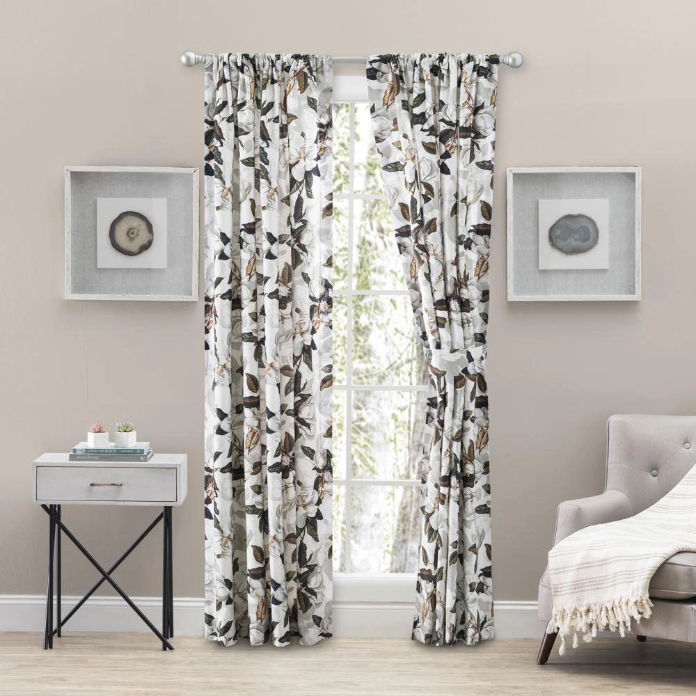 Ellis Curtain Magnolia Lined 3" Rod Pocket Curtain Panel Pair with Tiebacks 100" x 63" White