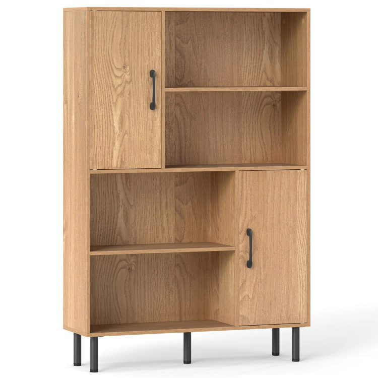 Hivvago 47 Inch Storage Cabinet Freestanding Bookcase with 2 Doors and 4 Open Shelves