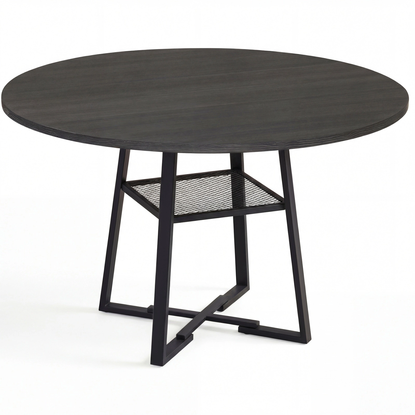 SUGIFT 47.5-Inch Round Dining Table with Mesh Shelf, Black, Seats 4 to 6