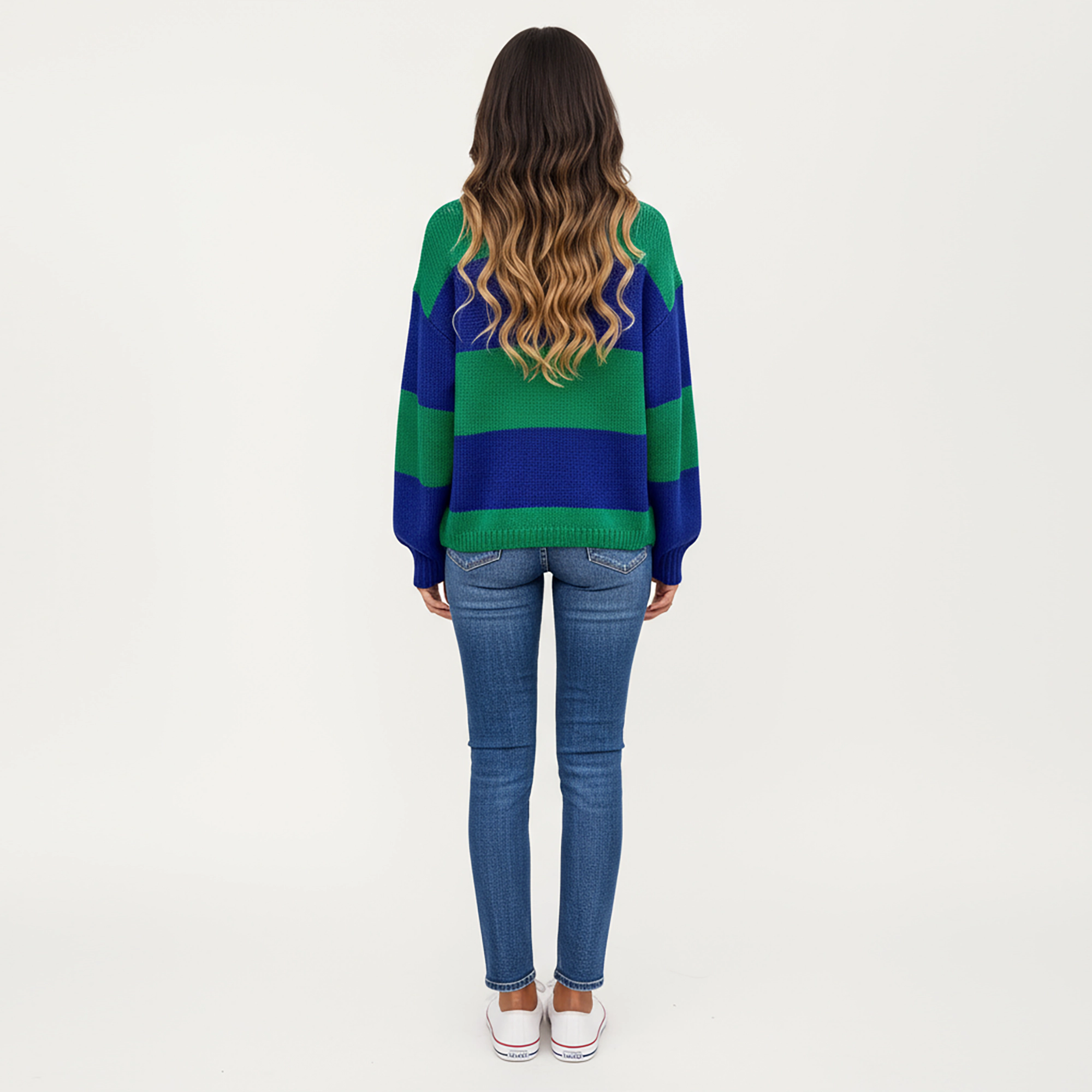 Anna-Kaci Women's Bold Stripe Knit Cardigan with Ribbed Hem and Balloon Sleeves