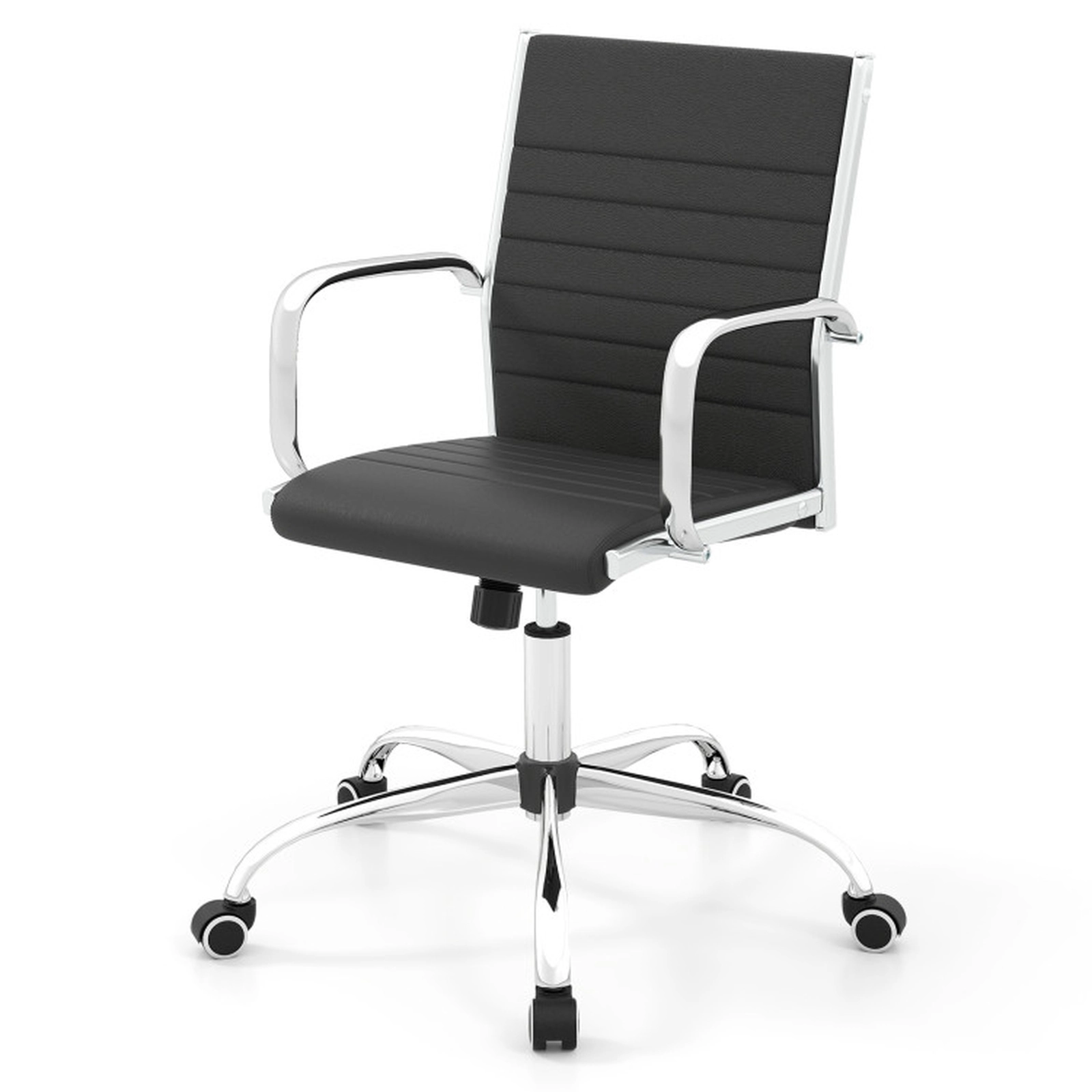 SUGIFT High Back Ribbed S-Shaped Backrest PU Leather Swivel Office Chair 23.5-in x 21.5-in x 35-in 330-lb Black