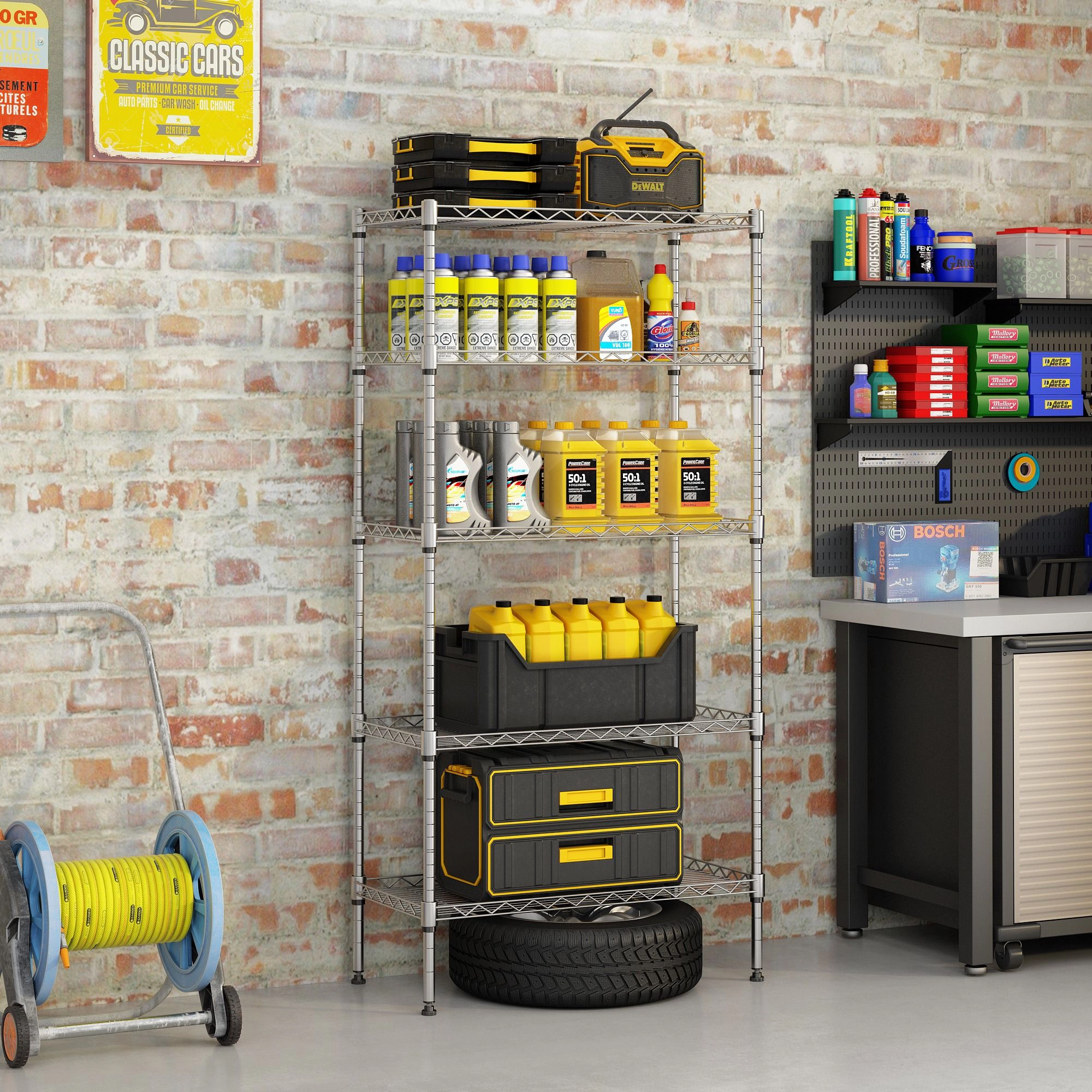 Flynama 5 Tier Rectangular Metal Shelving Silver Gray Heavy Duty Carbon Steel Adjustable Utility Rack for Garage