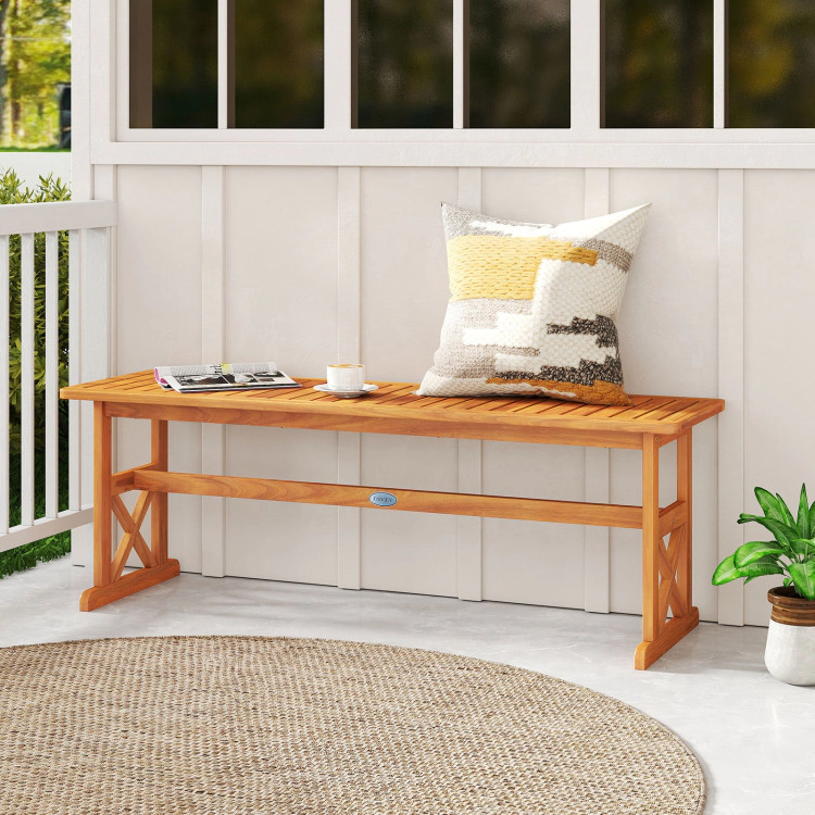 Hivvago 51 Inches Outdoor Acacia Wood Bench With Slatted Seat And 800 Lbs Weight Capacity-2 Pieces
