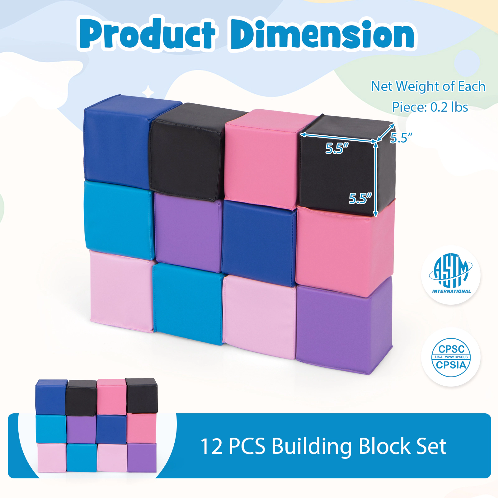 LJG 12 Pieces Soft Foam Building Blocks Climbing Foam Cubes Set for Kids