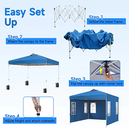 LJG 10 x 10 FT Pop up Canopy Tent with 4 Sidewalls and Adjustable Height Waterproof