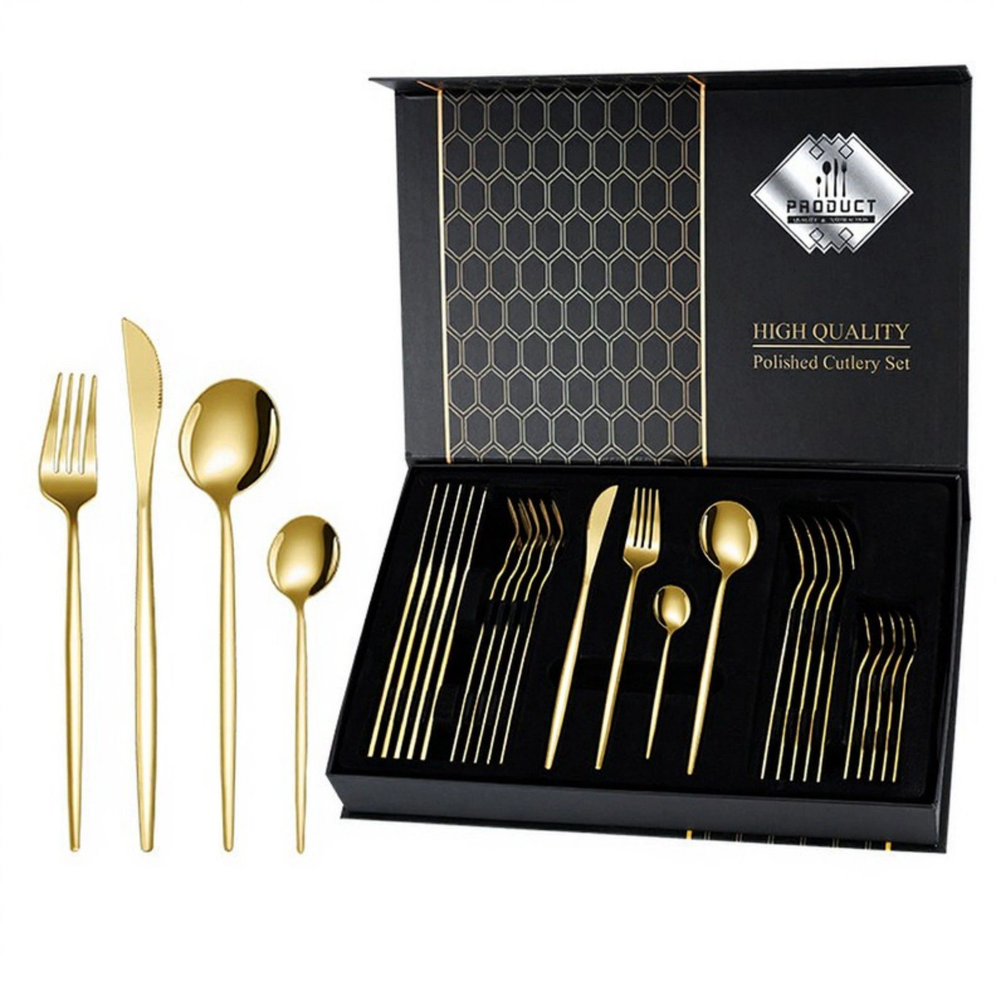 Alilang Unisex Polished Cutlery Set with Coordinated Flatware Pieces and Decorative Storage Box