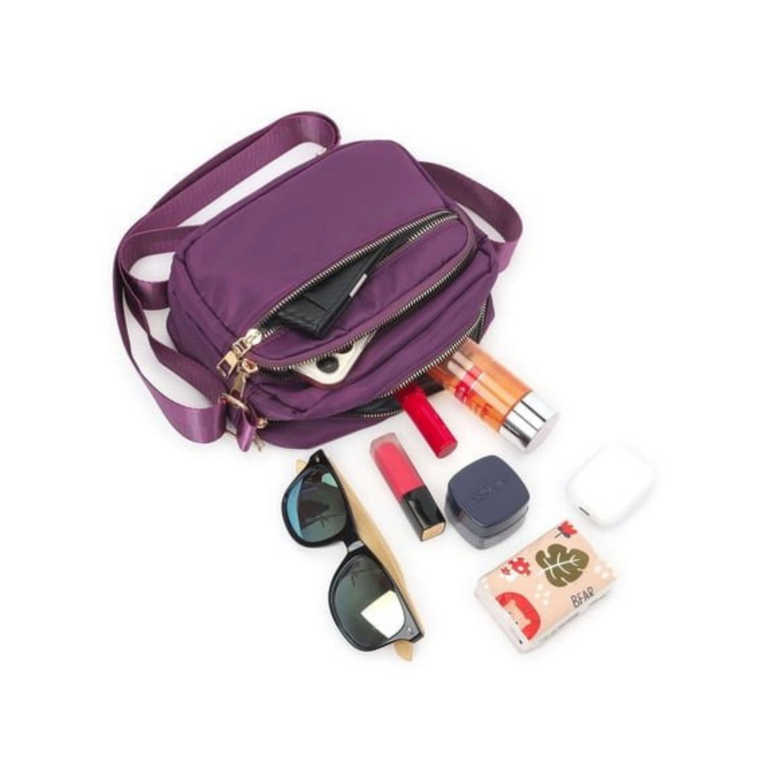 Home Collection Women’s Waterproof Nylon Crossbody Bag with 5 Zipper Pockets