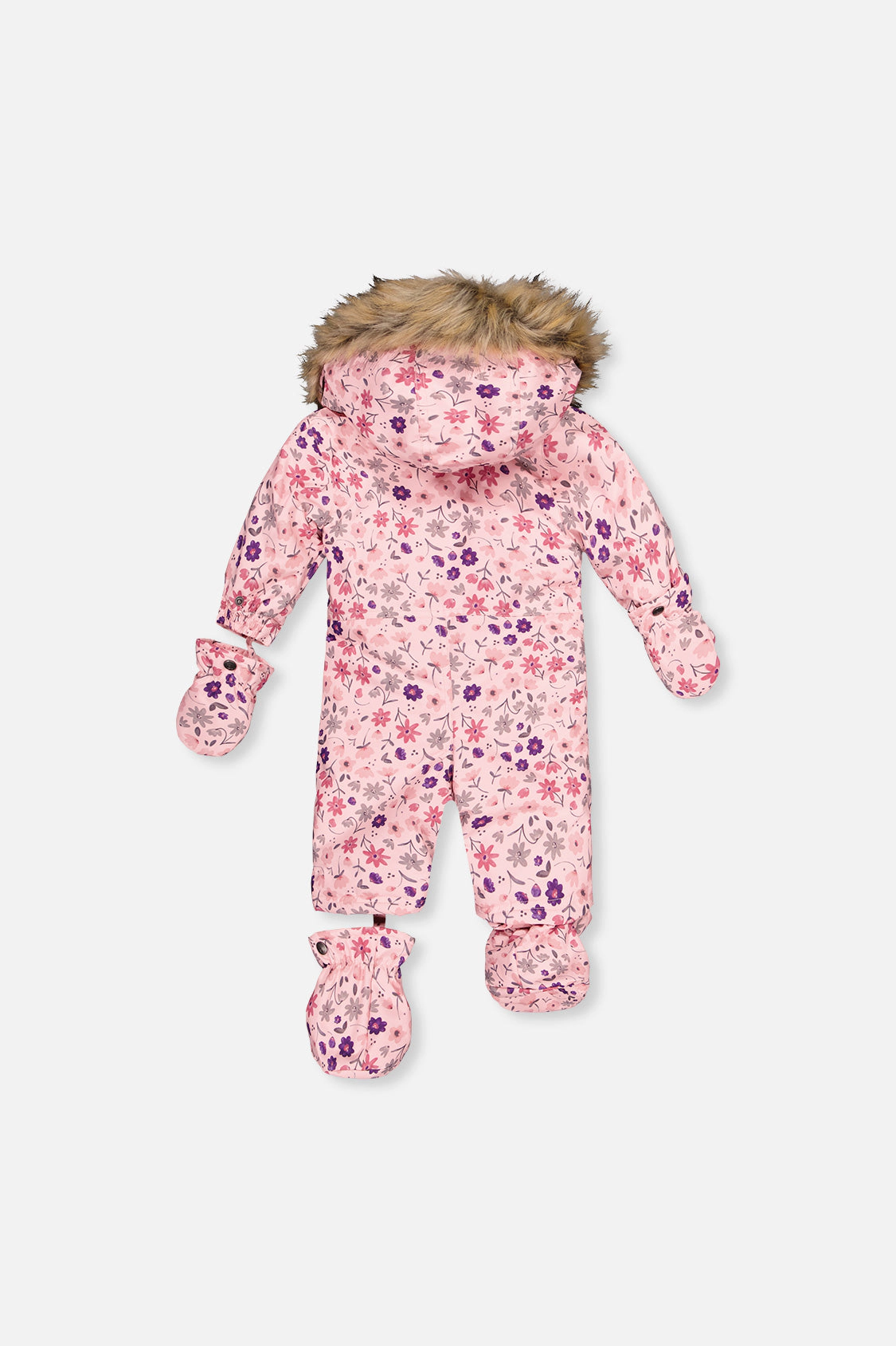 Deux par Girls Mini Flower Print One Piece Snowsuit Adapted for Car Seats with Detachable Hood