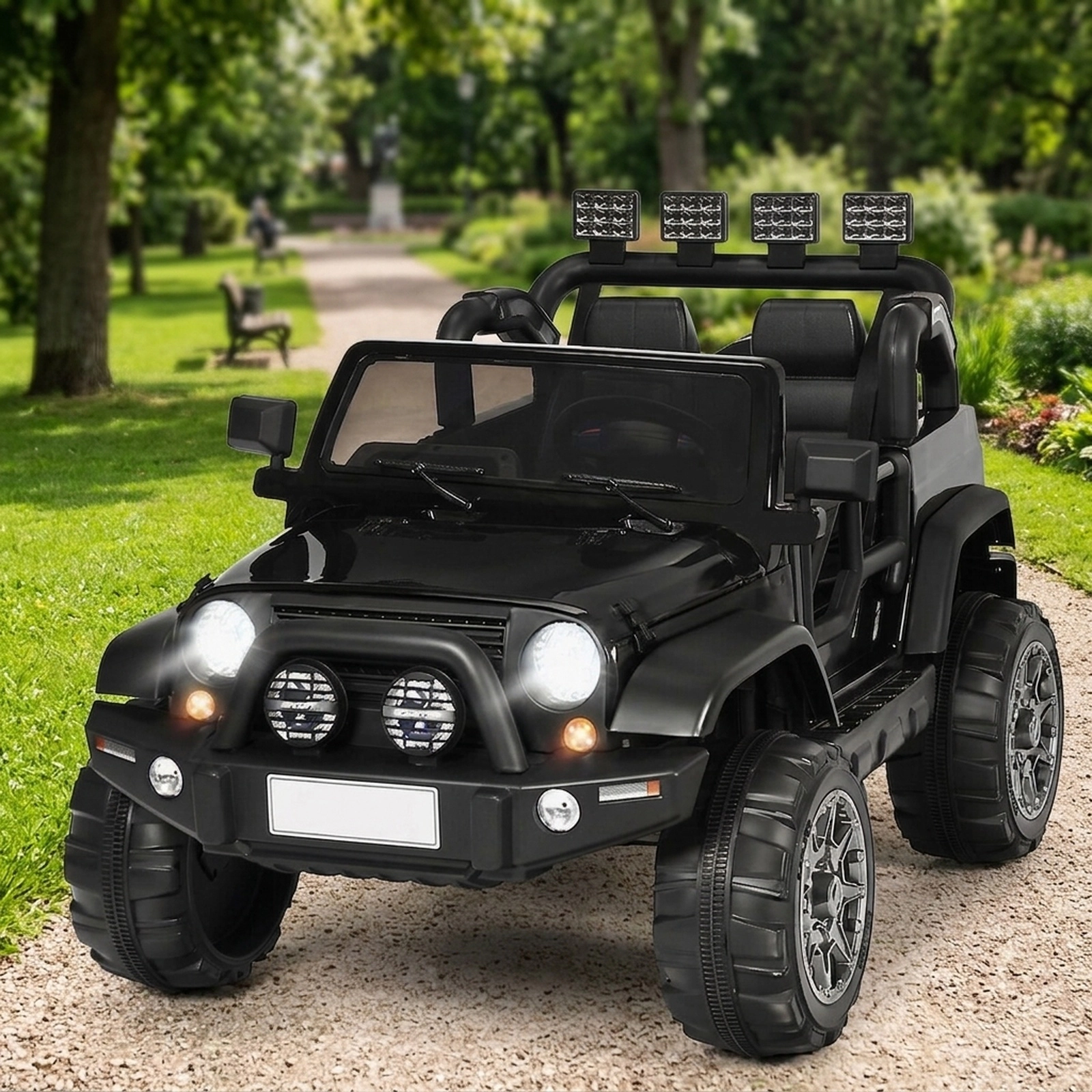 12V Kids Electric Car Ride On Truck Parent Remote 3 Speeds Soft Start USB Music 48.5-in Ages 3+ 110-lb Capacity Black