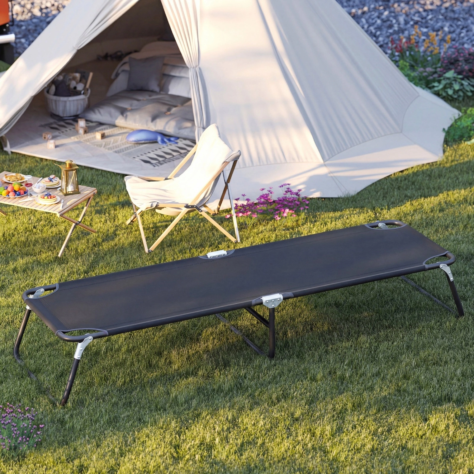 SUGIFT Outdoor Folding Camping Bed Portable Cot 600D Oxford Cloth Iron Frame 330-lb Capacity 75 x 22 x 12-in Black
