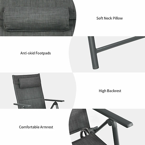 Hivvago Patio Reclining Chaise Lounge With Adjust Neck Pillow-Gray