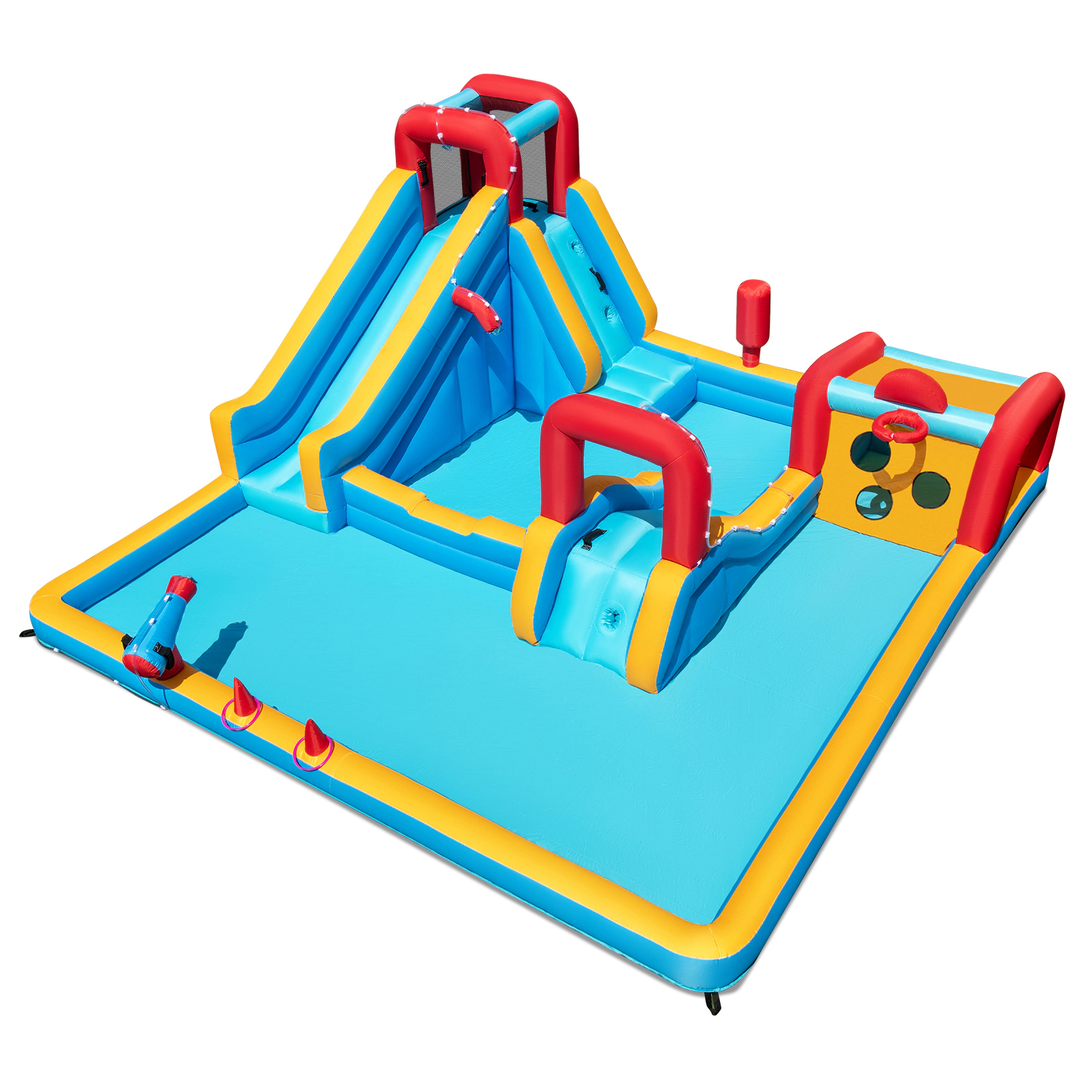 SUGIFT Inflatable 9-in-1 Double Water Slide Park Bounce House 177-in Frame 330-lb Capacity Ages 3-12 Multi-Colored