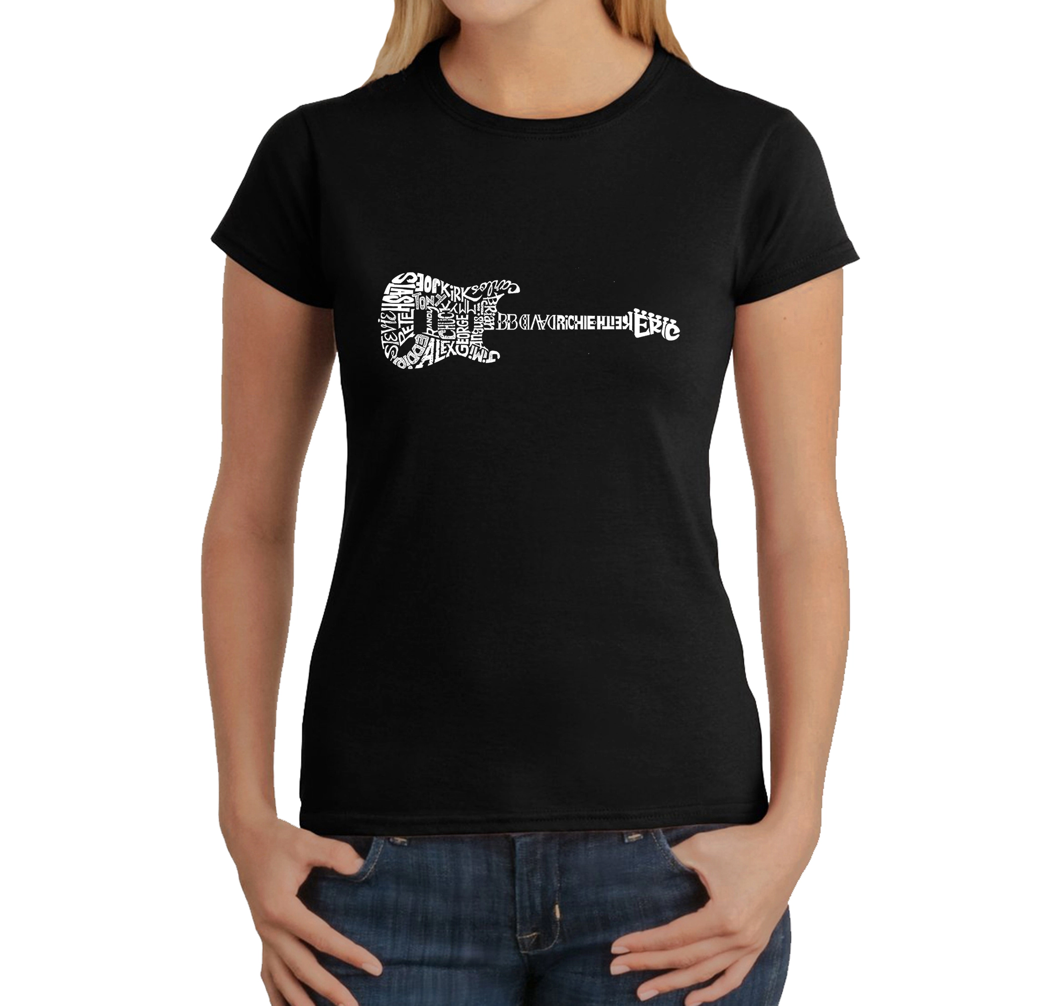 LA Pop Art Women's Word T-Shirt  Rock Guitar