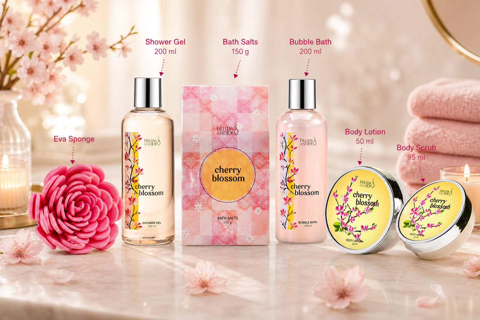 Freida and Joe  Women Cherry Blossom Luxury Spa Gift Basket For Mom