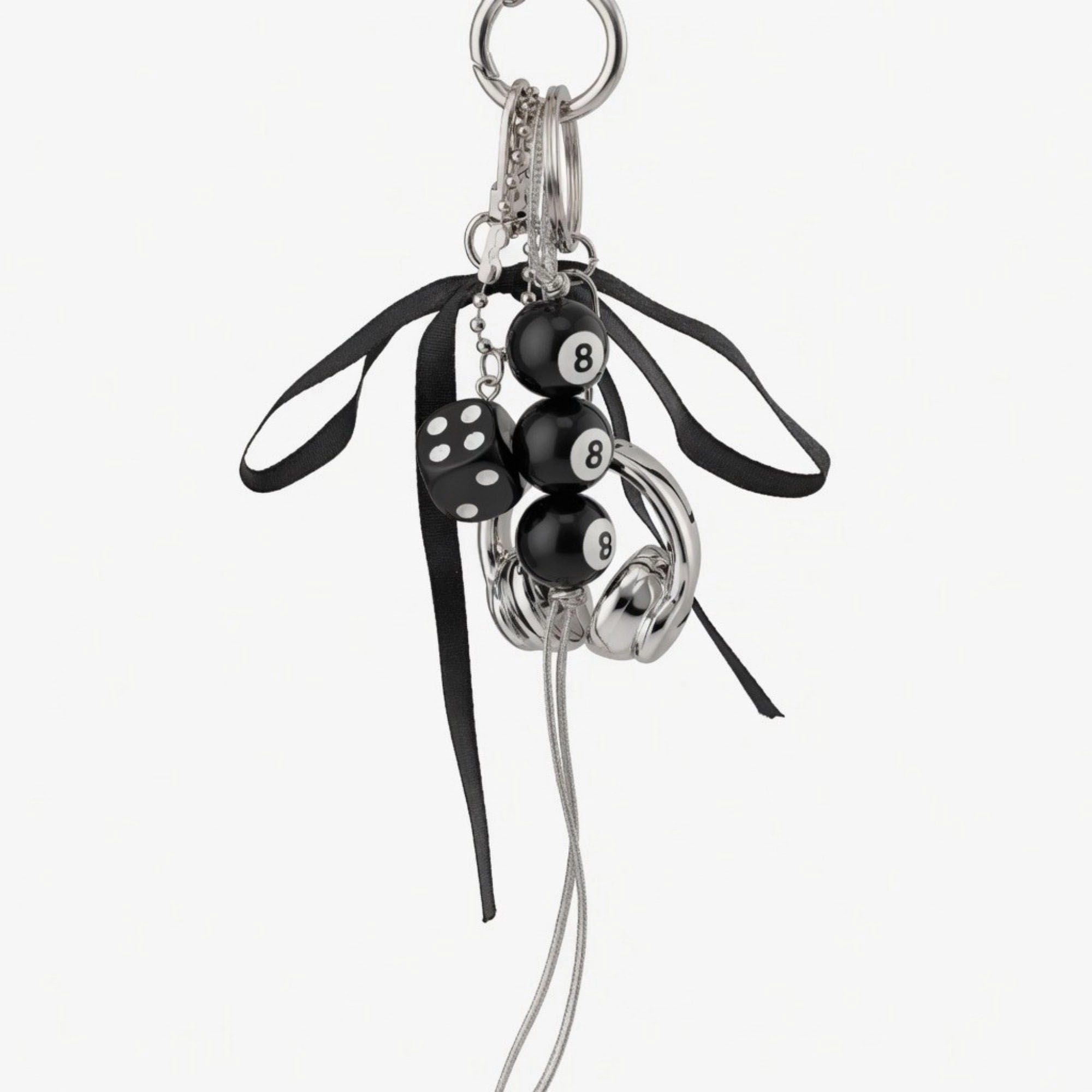 Alilang Women's 8 Ball Dice Charm Keychain with Headphone Pendant Ribbon Tassel Bag Charm Key Ring Accessory