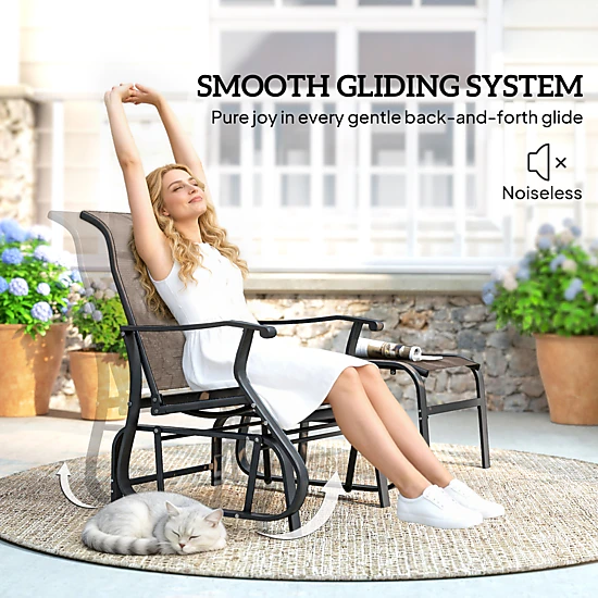 HONGGE Outdoor Glider with Ottoman Patio Glider Chair Set with High Back Wide Seat for Porch Garden Backyard