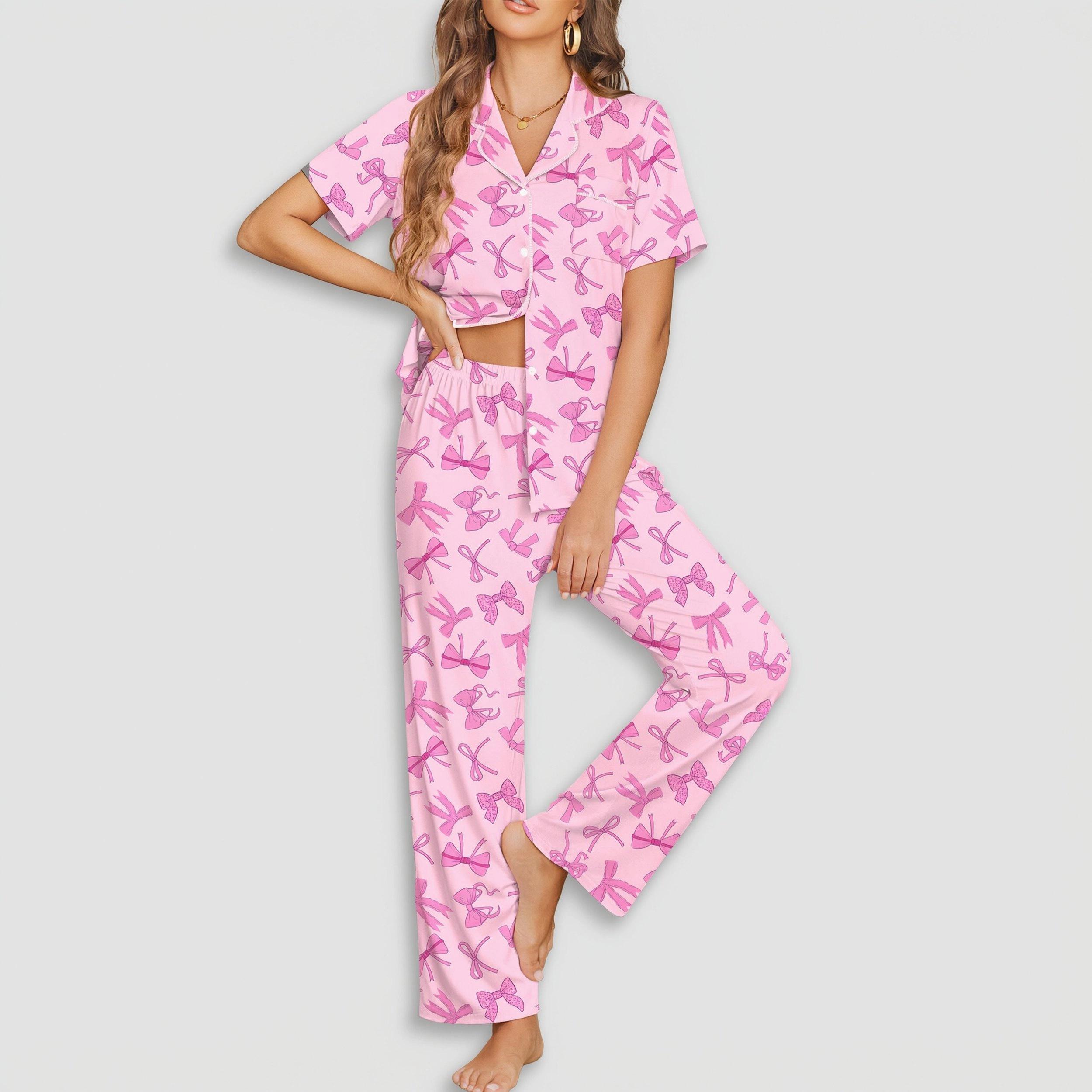 Ekouaer Womens Pajama Sets Button Down Pjs Lounge 2 Piece Short Sleeve Sleepwear Soft Comfy