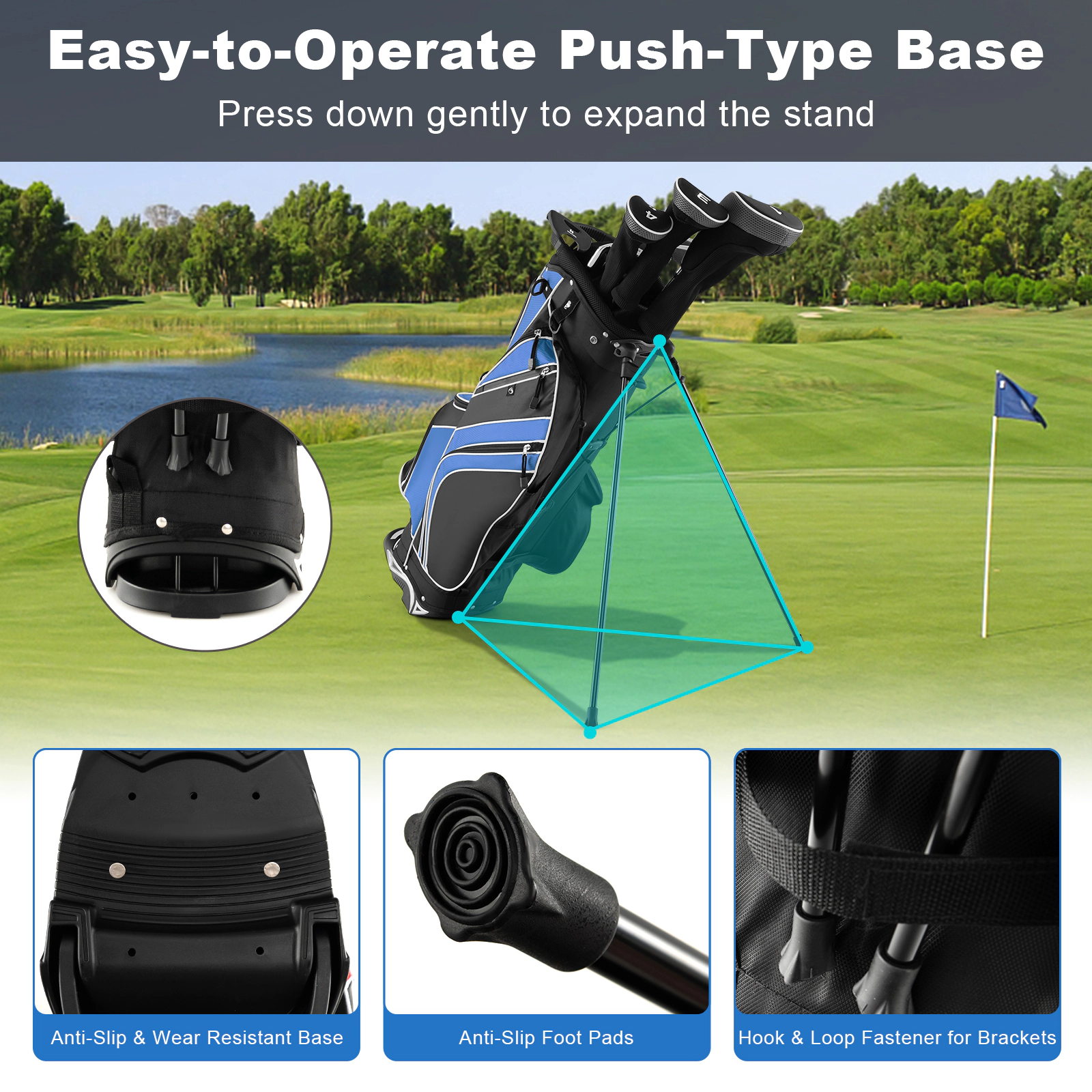 SUGIFT Ergonomic 6-Way Divider Golf Stand Cart Bag with Automatic Stand Carry Pockets Blue