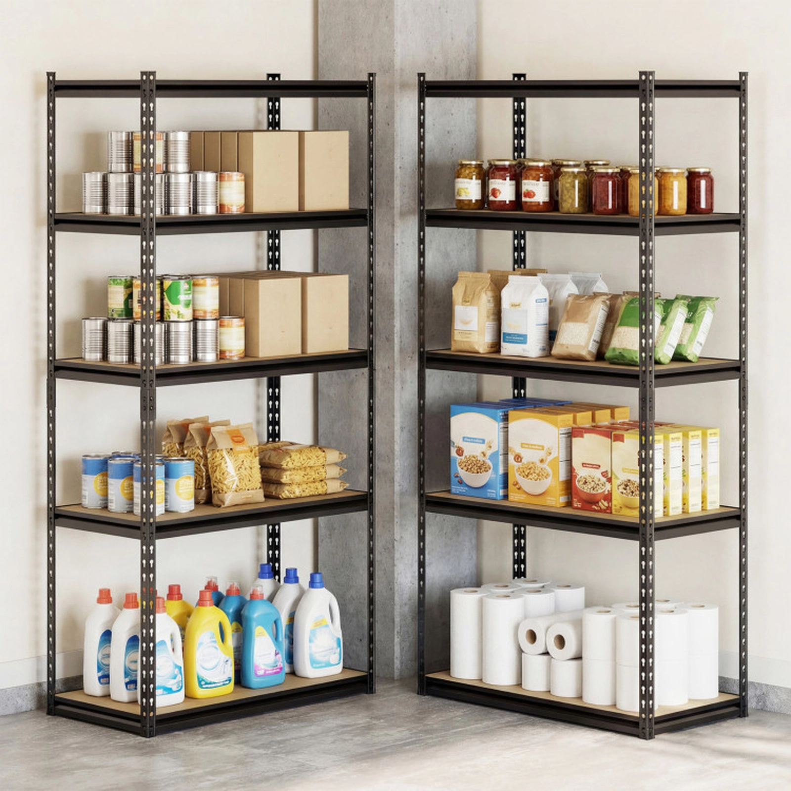 SUGIFT 5-Tier Metal Garage Shelving Unit Adjustable Storage Rack 440-lb Per Shelf 2200-lb Capacity Set of 2 Black