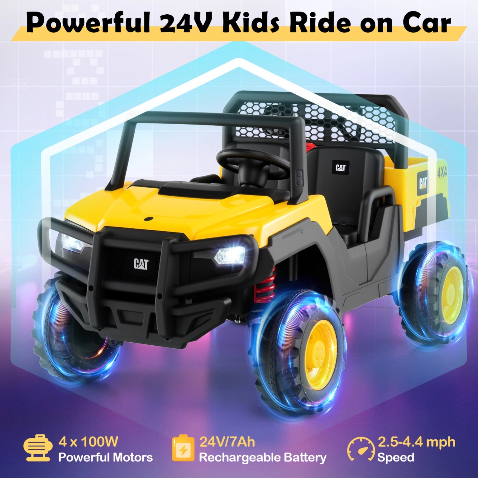 24V 2-Seater Kids Ride On Dump Truck Four 100-W Motors Tilting Bed Opening Tailgate Included Shovel Ages 3-8 Yellow