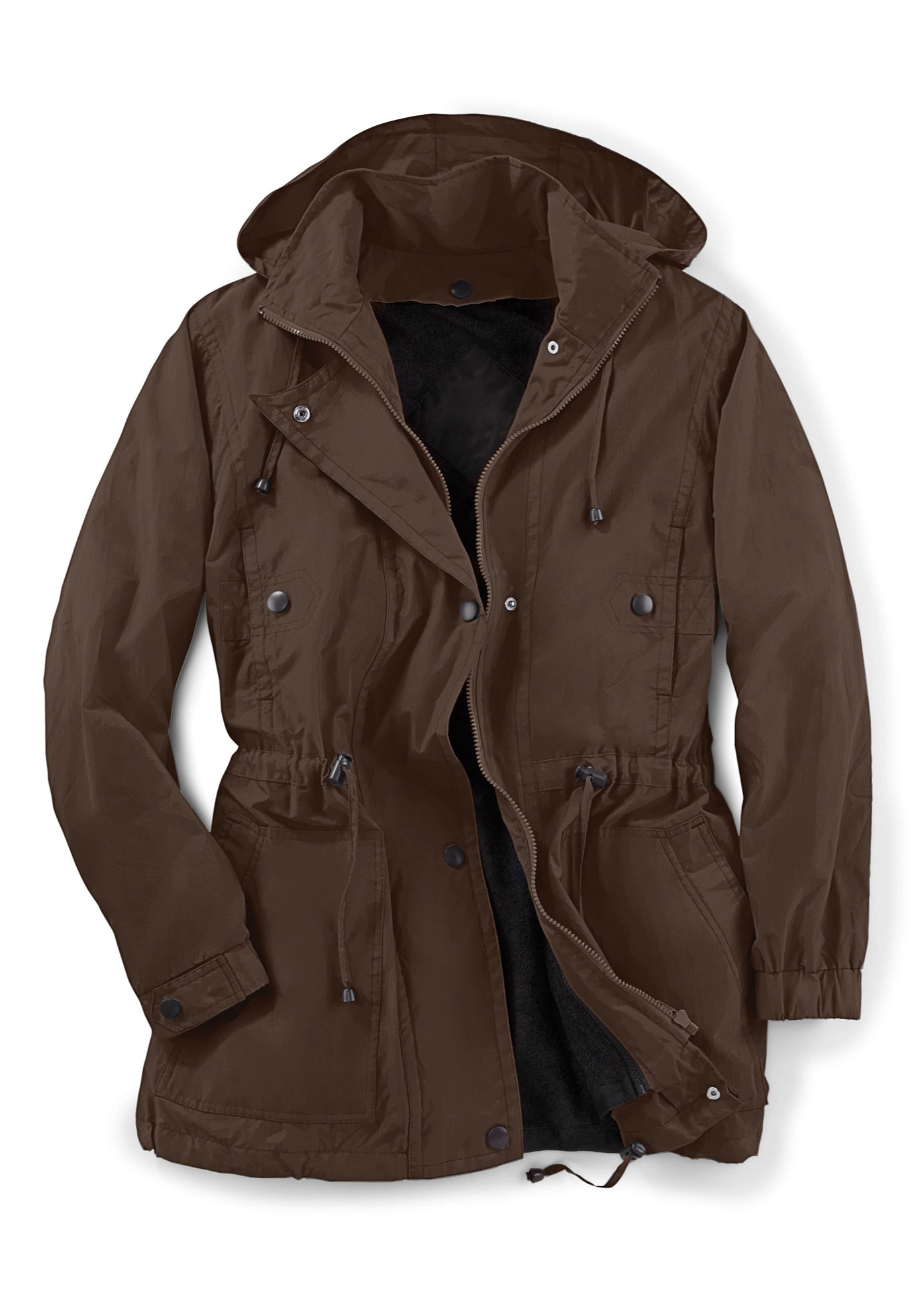 Woman Within Plus Size Taslon Anorak Jacket with Removable Fleece Lining