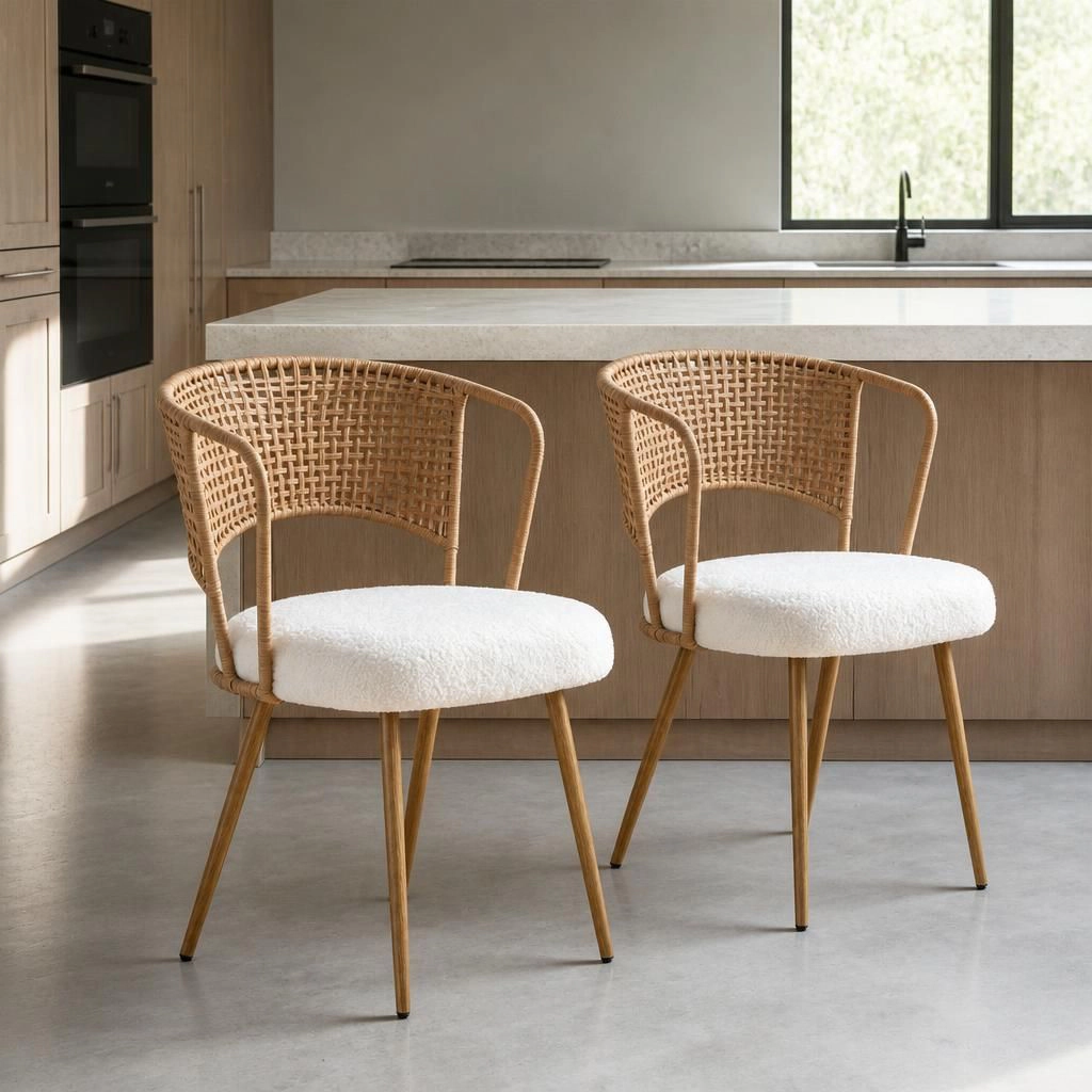 GOODSILO Sturdy Metal Frame Upholstered Woven Dining Seating Chair