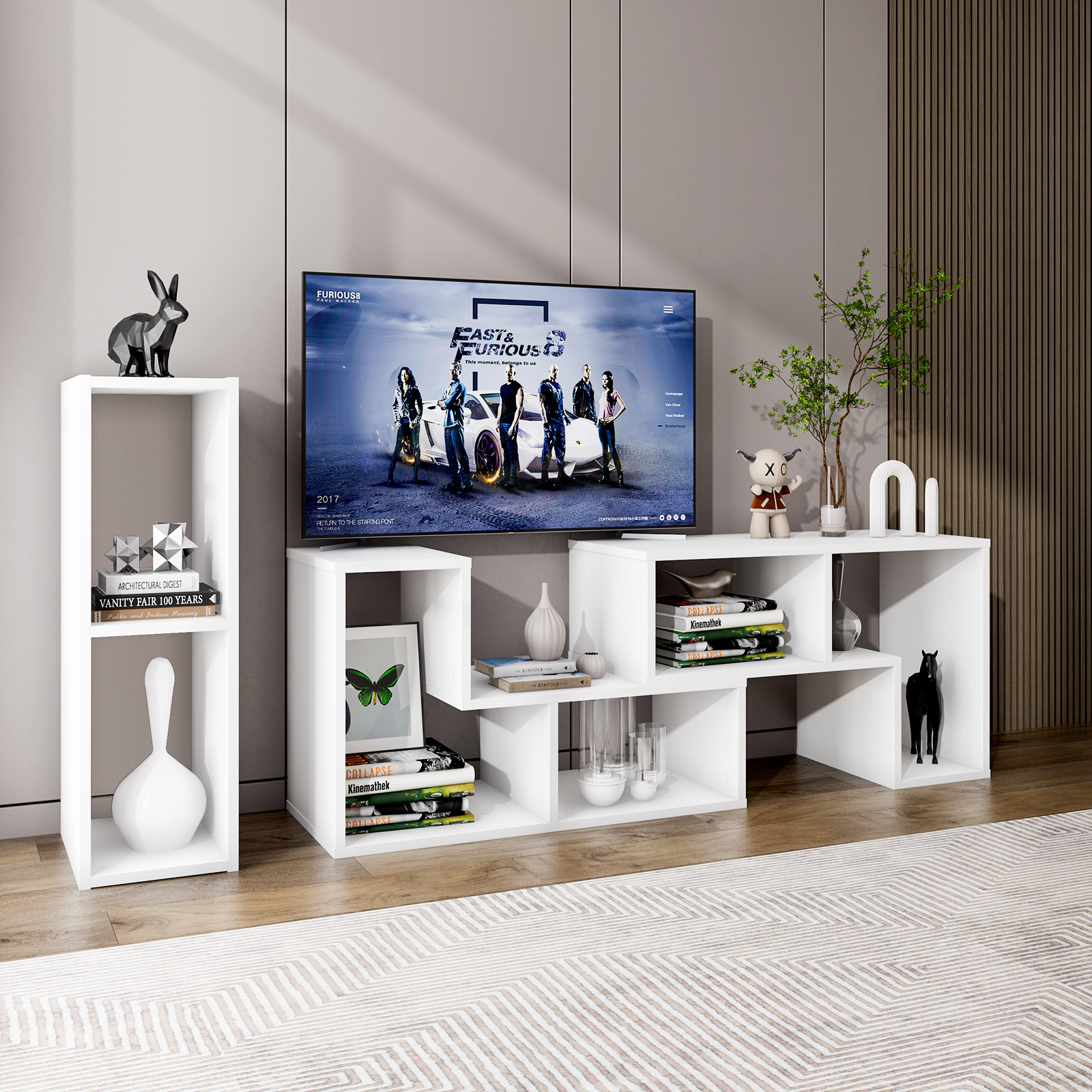 LJG 3 Pieces Adjustable TV Stand for TVs up to 65 Inch with Shelves