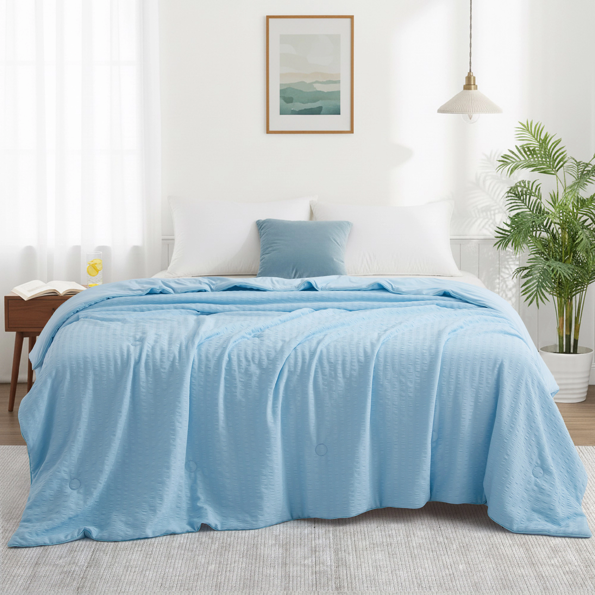 Unikome Seersucker Cooling Reversible Lightweight Blanket, Silk Smooth Summer Bedding Quilt