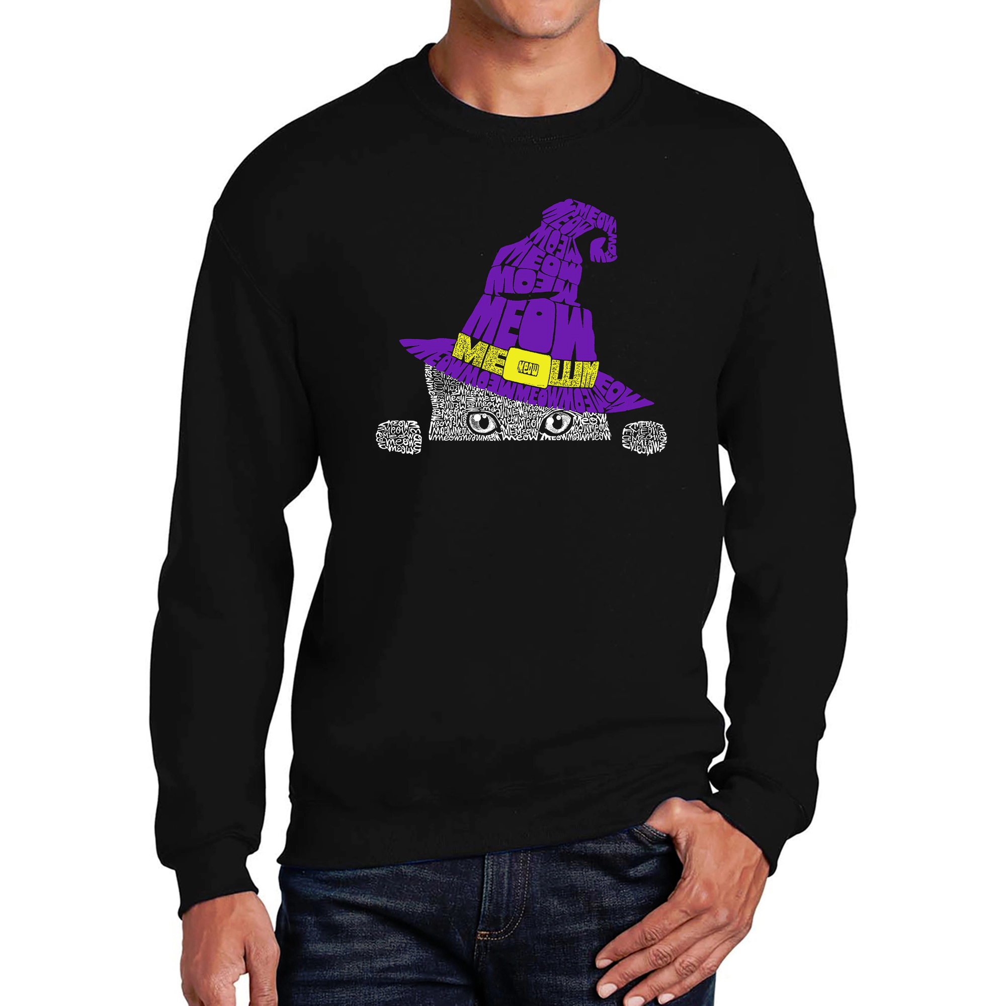 LA Pop Art Peeking Witch Cat - Men's Word Crew Sweatshirt